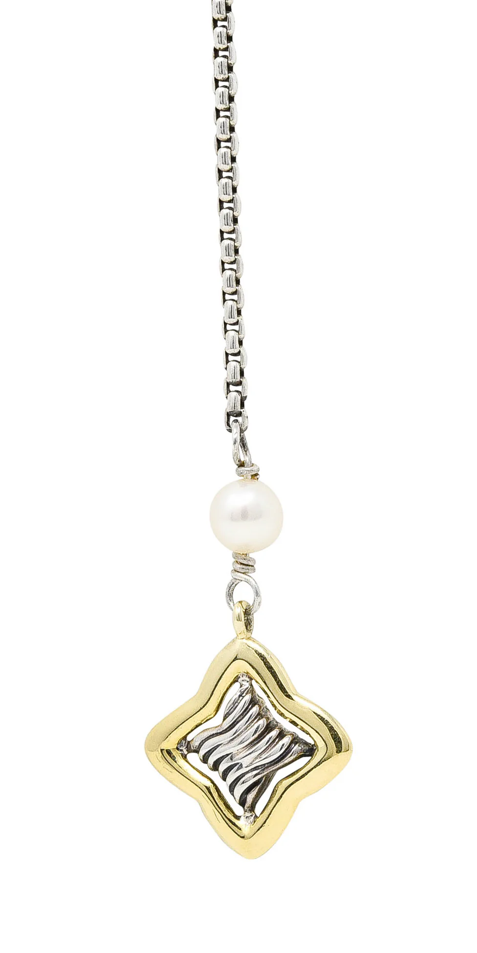 David Yurman Pearl 18 Karat Gold Sterling Silver Quatrefoil Lariat Necklace - Image 9