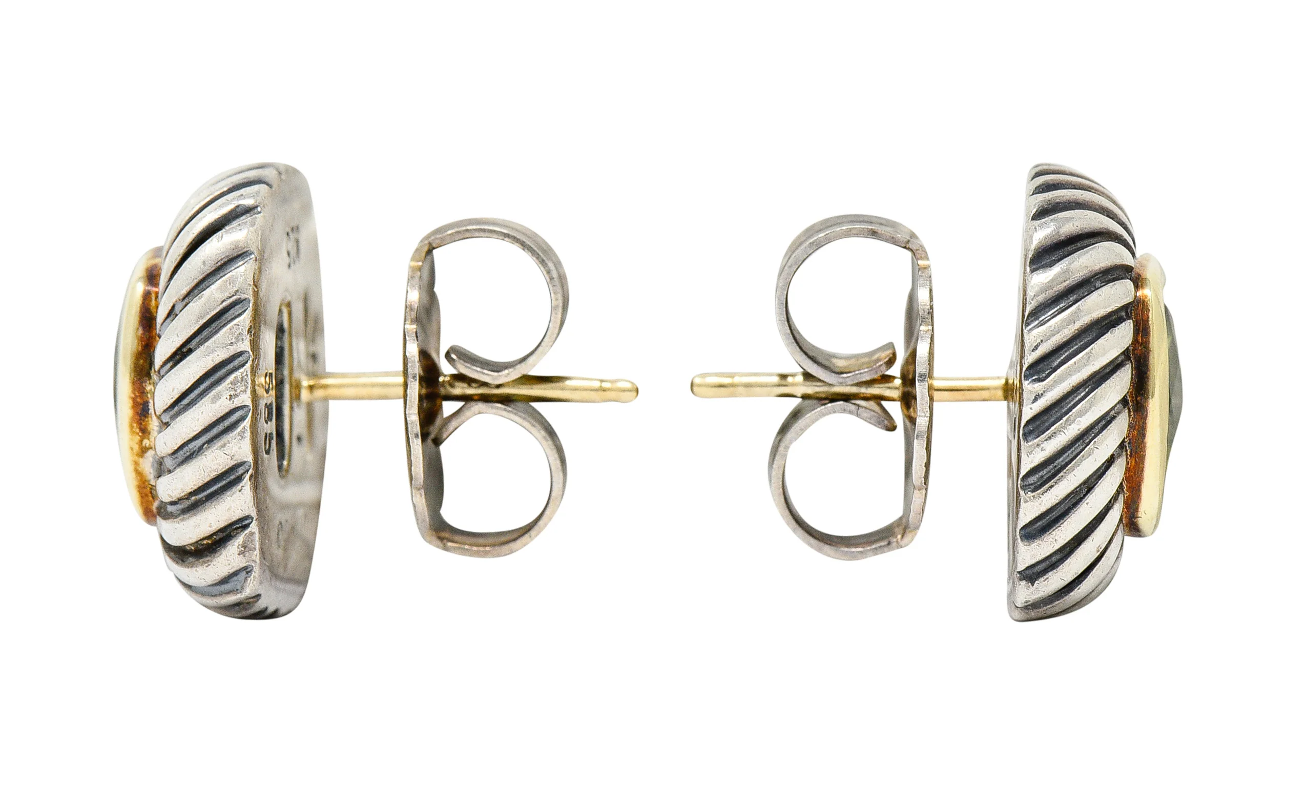 David Yurman Peridot 14 Karat Gold Sterling Silver Albion Stud Earrings - Image 2