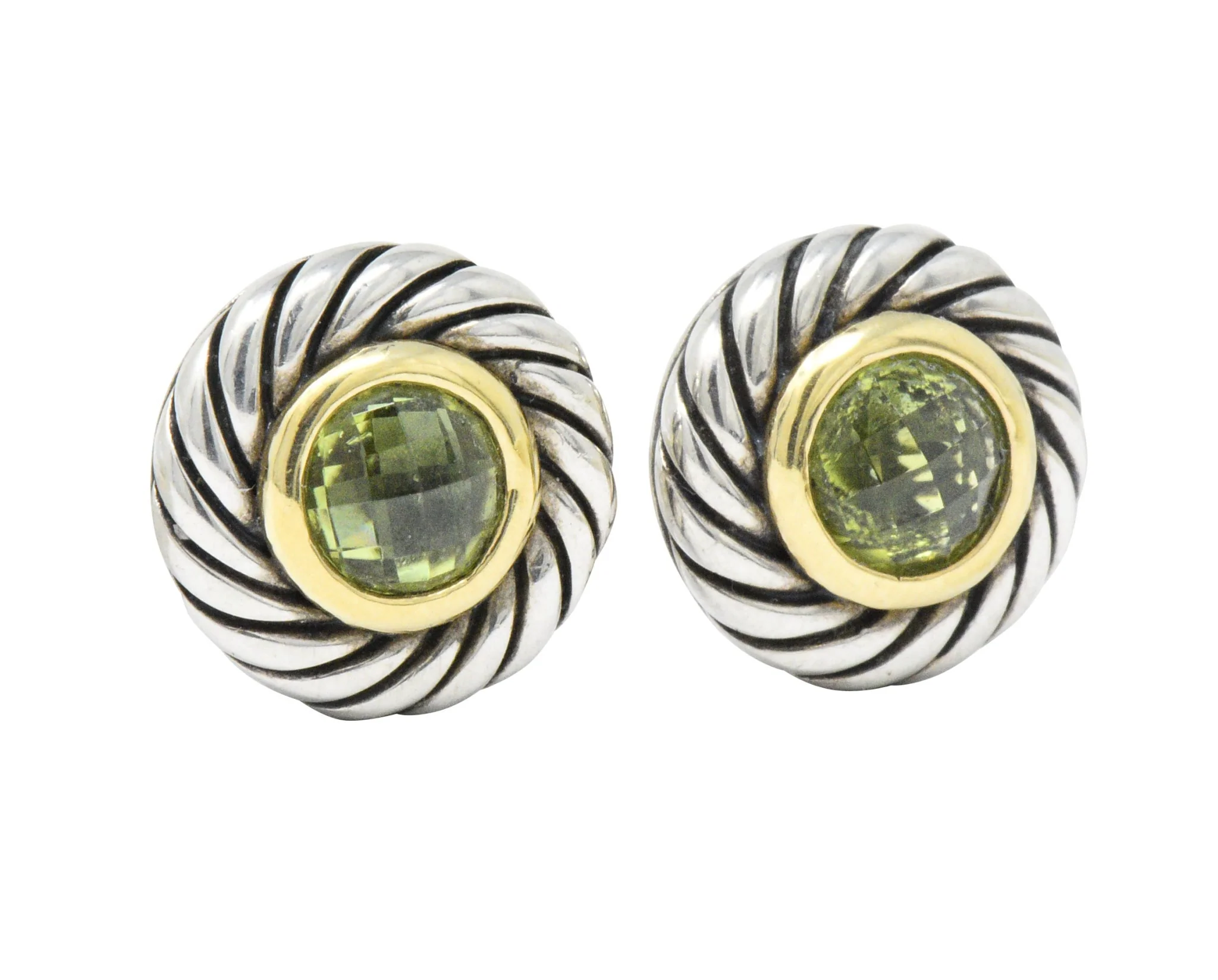 David Yurman Peridot 18 Karat Gold Sterling Silver Cookie Earrings - Image 2