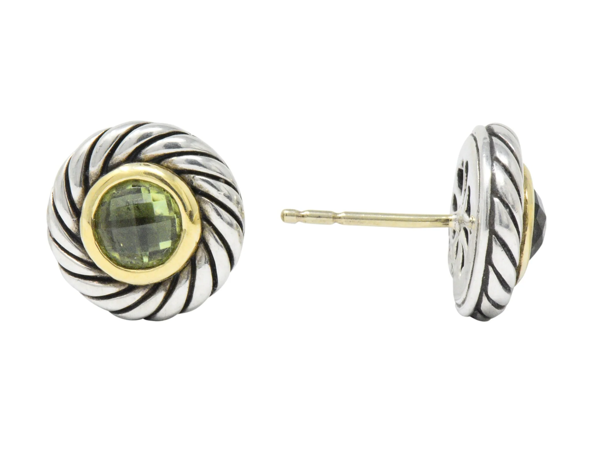 David Yurman Peridot 18 Karat Gold Sterling Silver Cookie Earrings - Image 3