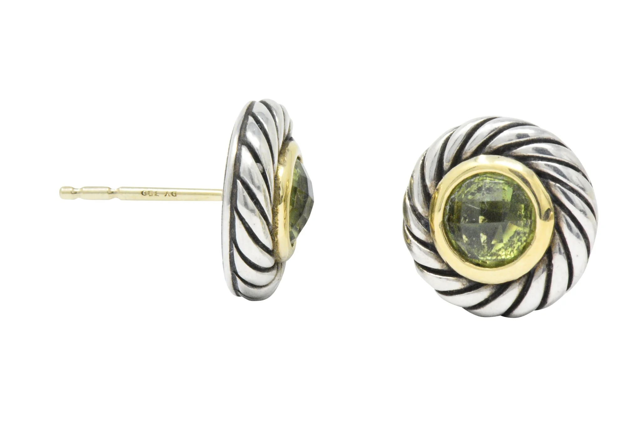 David Yurman Peridot 18 Karat Gold Sterling Silver Cookie Earrings - Image 4