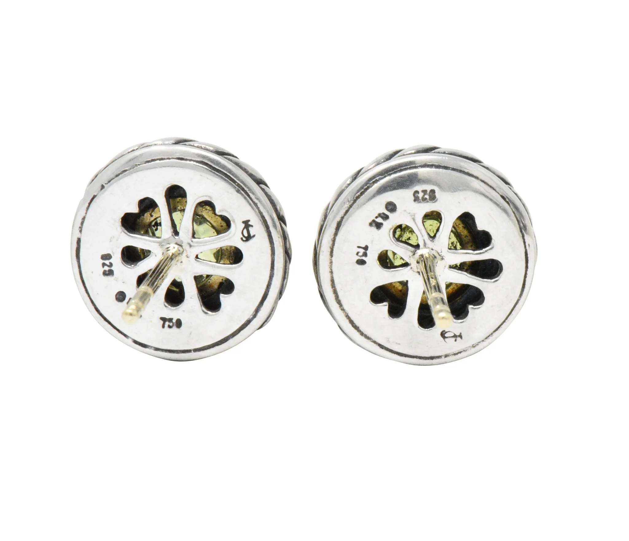 David Yurman Peridot 18 Karat Gold Sterling Silver Cookie Earrings - Image 5
