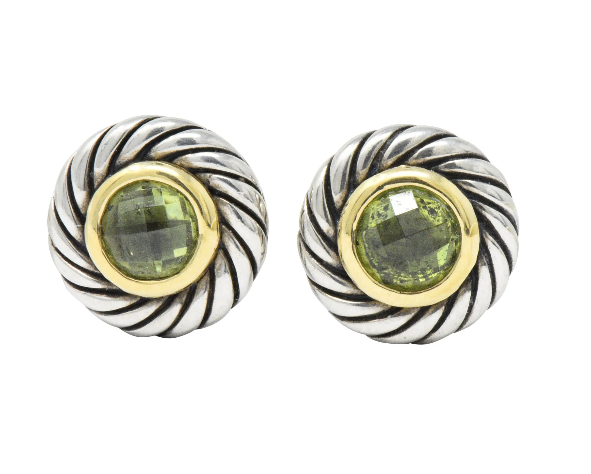 David Yurman Peridot 18 Karat Gold Sterling Silver Cookie Earrings - Image 6
