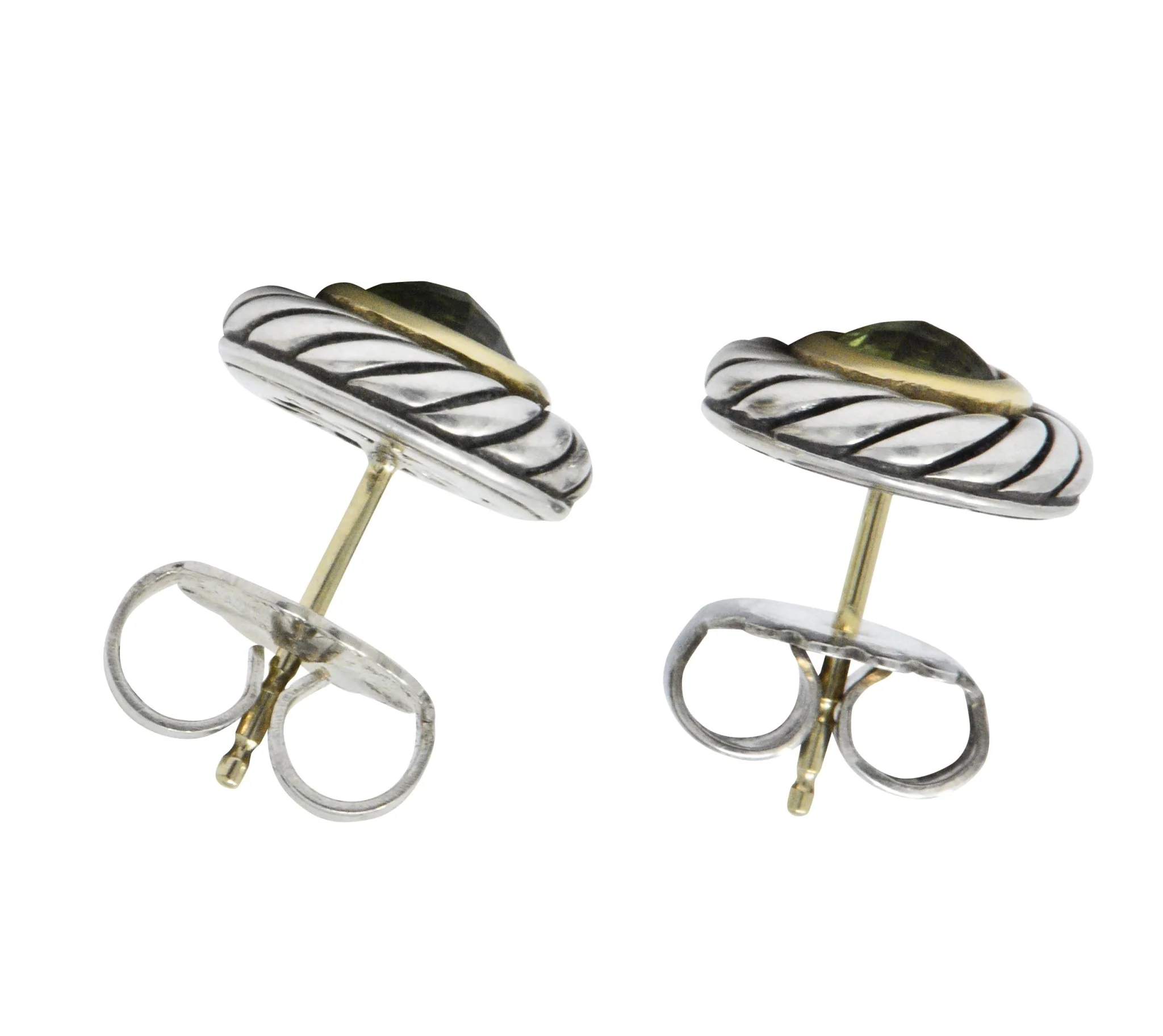David Yurman Peridot 18 Karat Gold Sterling Silver Cookie Earrings - Image 7