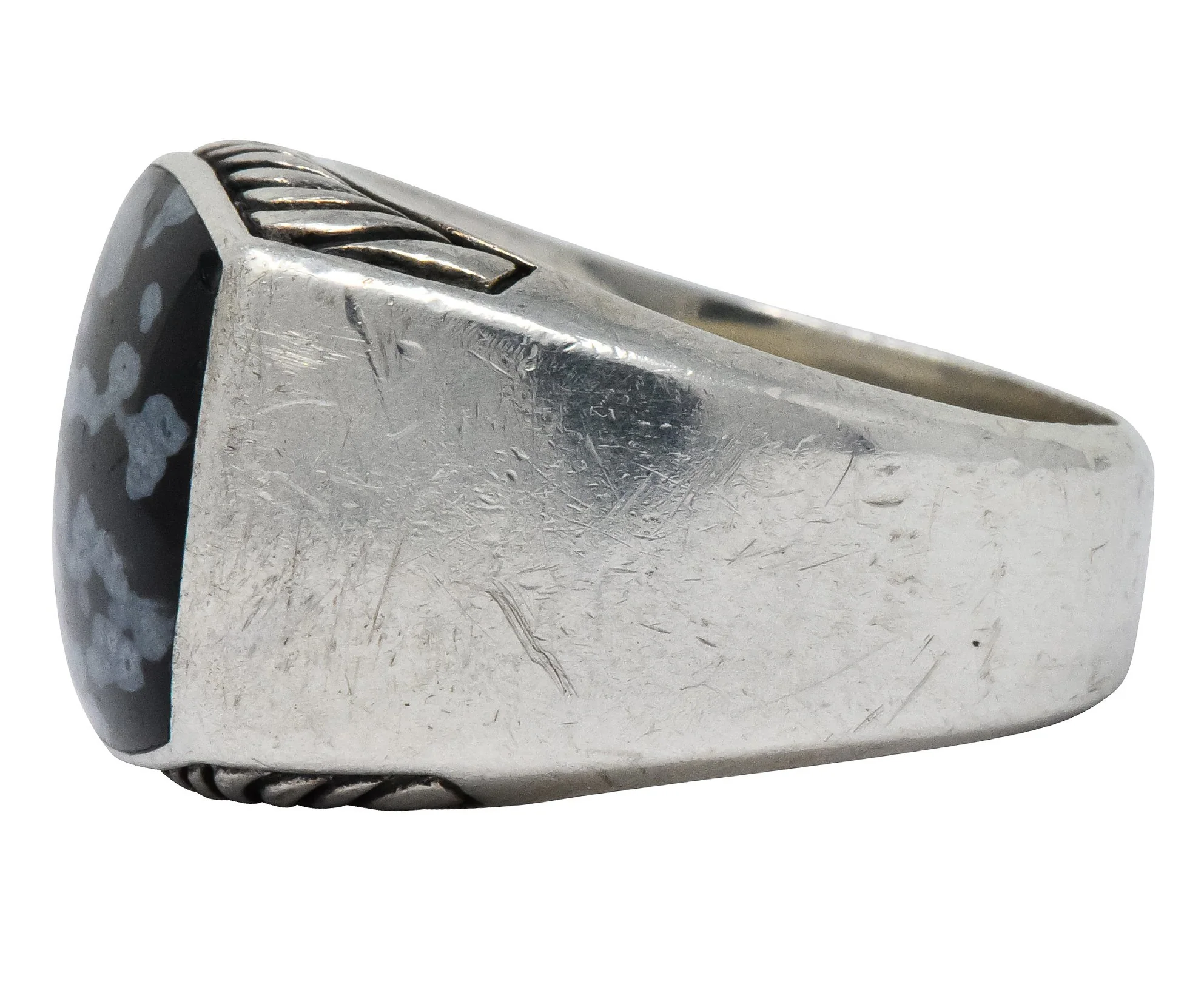 David Yurman Snowflake Obsidian Sterling Silver Men's Exotic Stone Ring - Image 5
