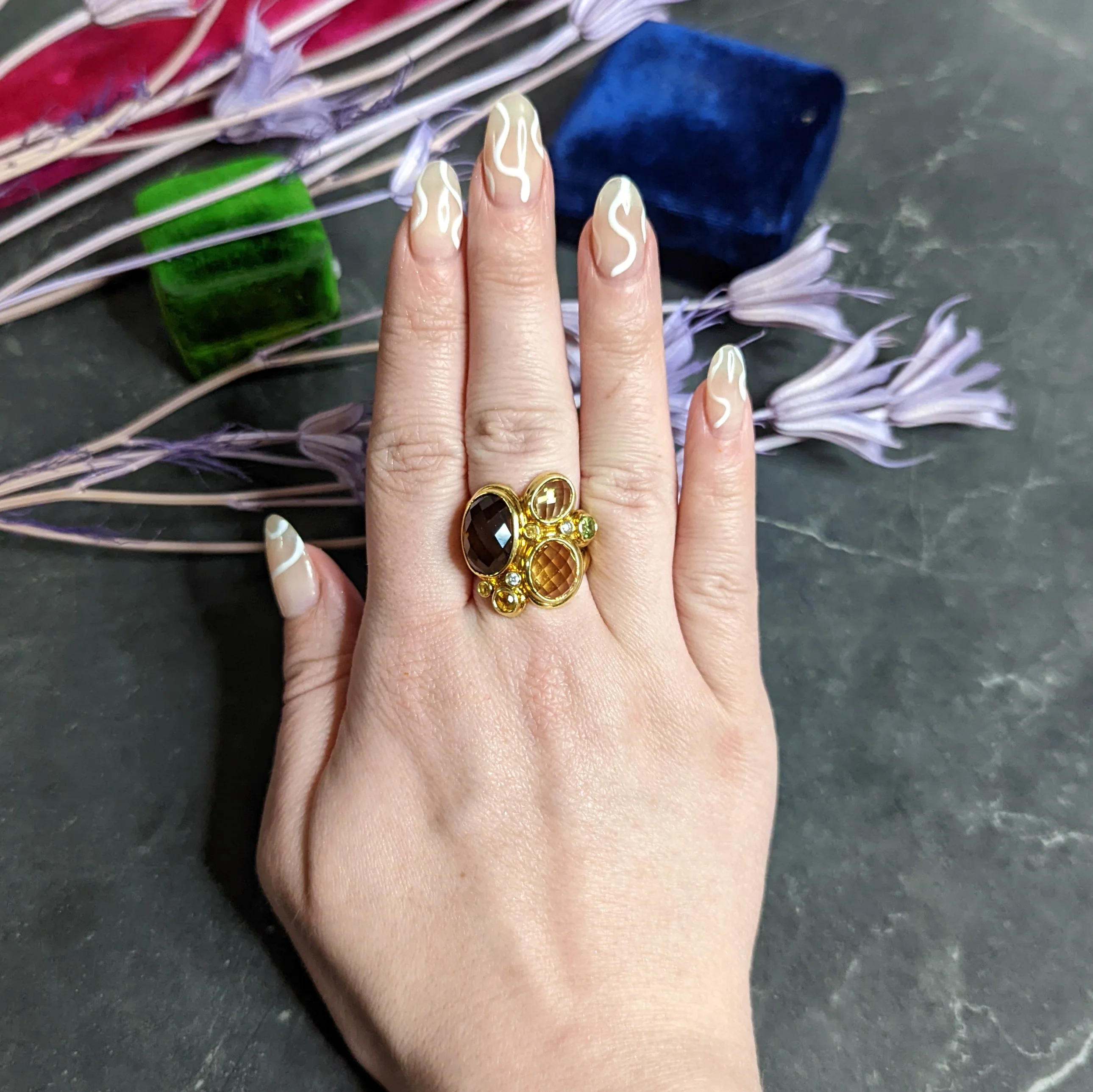 David Yurman Topaz Citrine Multi-Gem 18 Karat Gold Mosaic Cluster Ring - Image 10