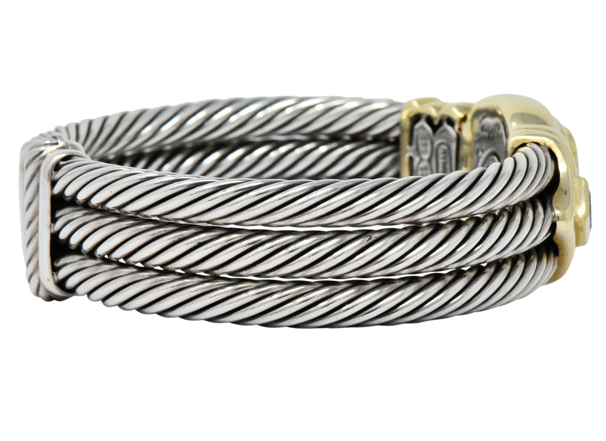 David Yurman Vintage Citrine Iolite Sterling Silver 14 Karat Gold Triple Cable Bracelet - Image 3