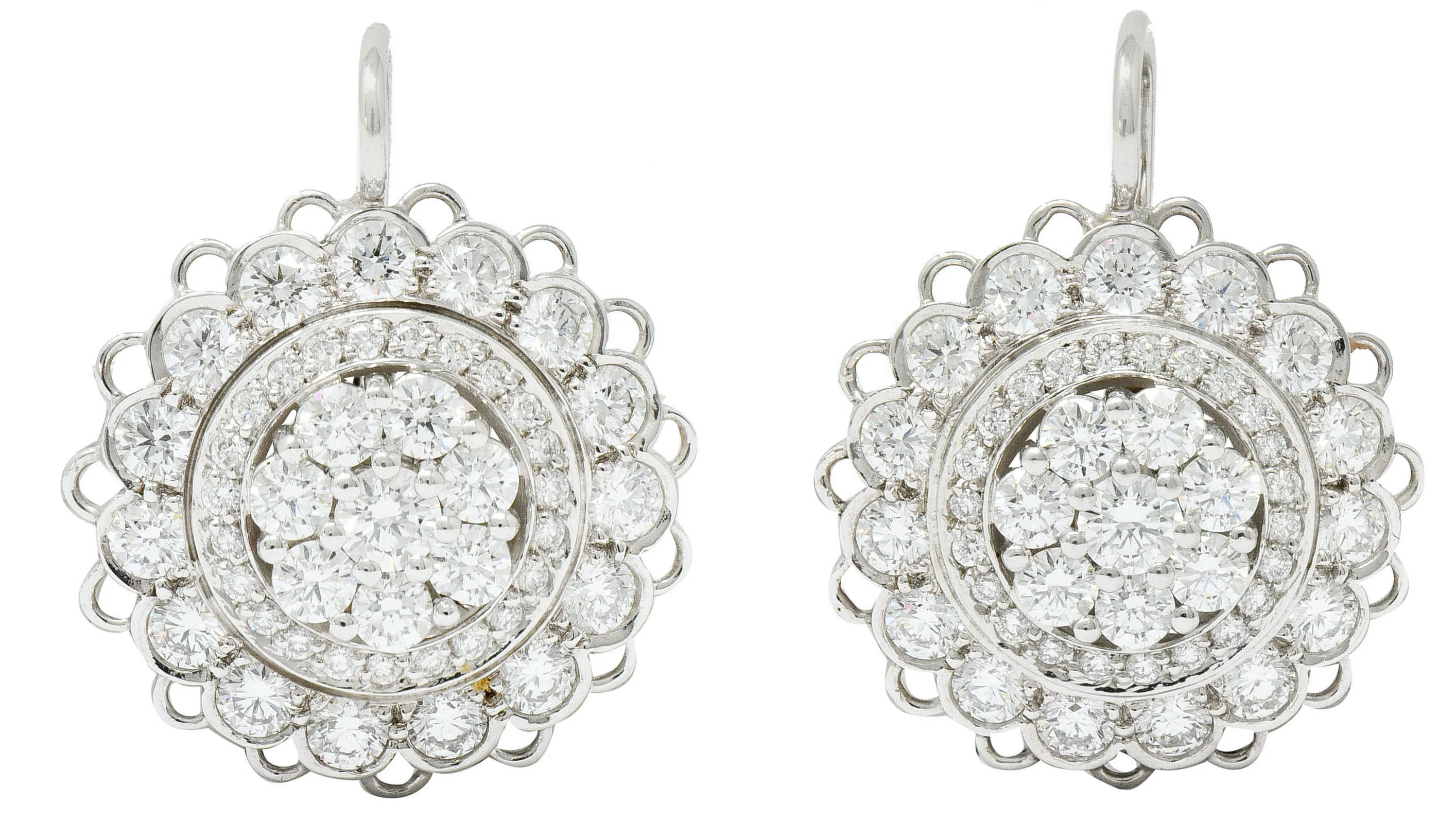 Dazzling 2.50 CTW Diamond Platinum Floral Cluster Drop Earrings