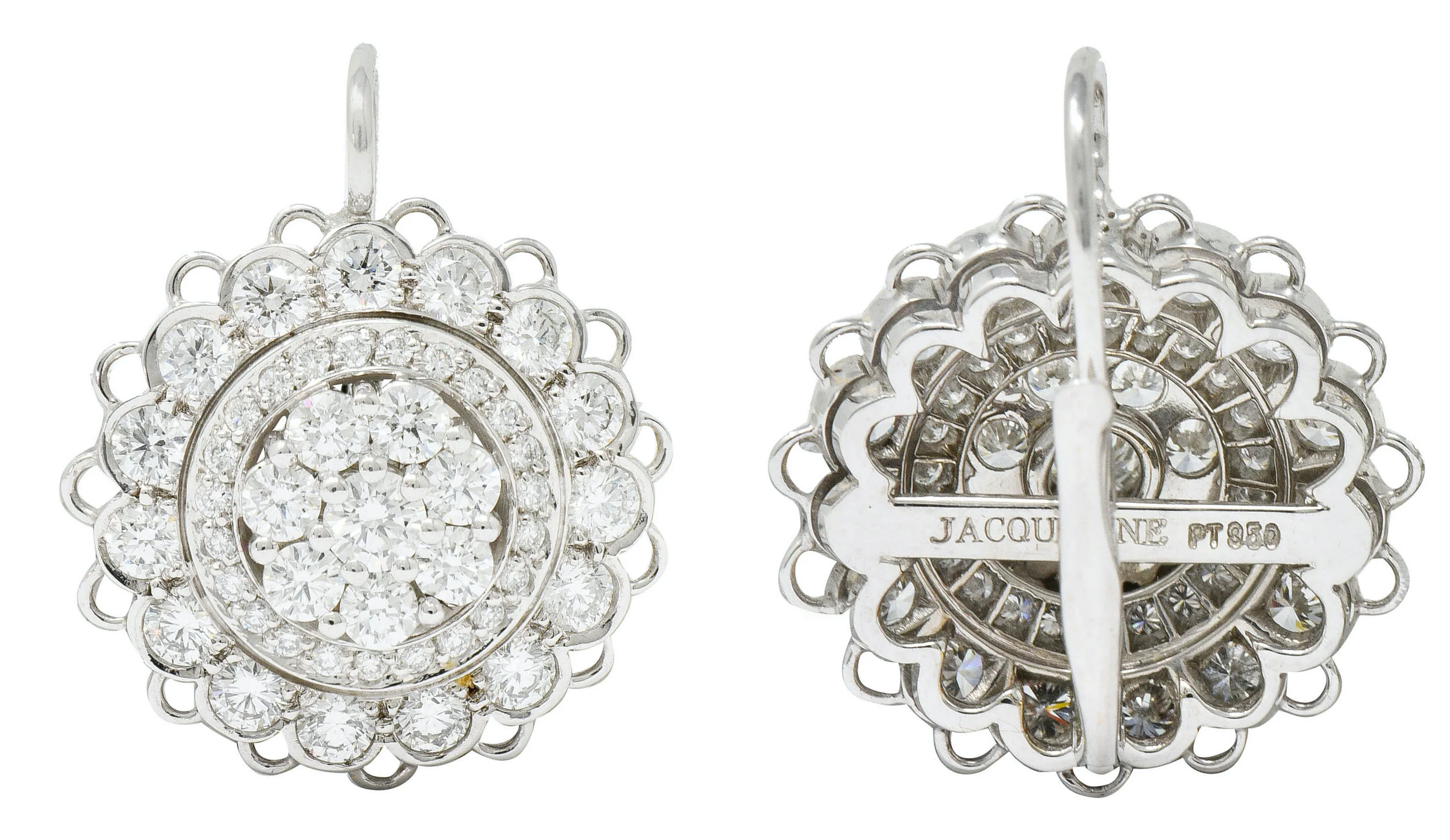 Dazzling 2.50 CTW Diamond Platinum Floral Cluster Drop Earrings - Image 5