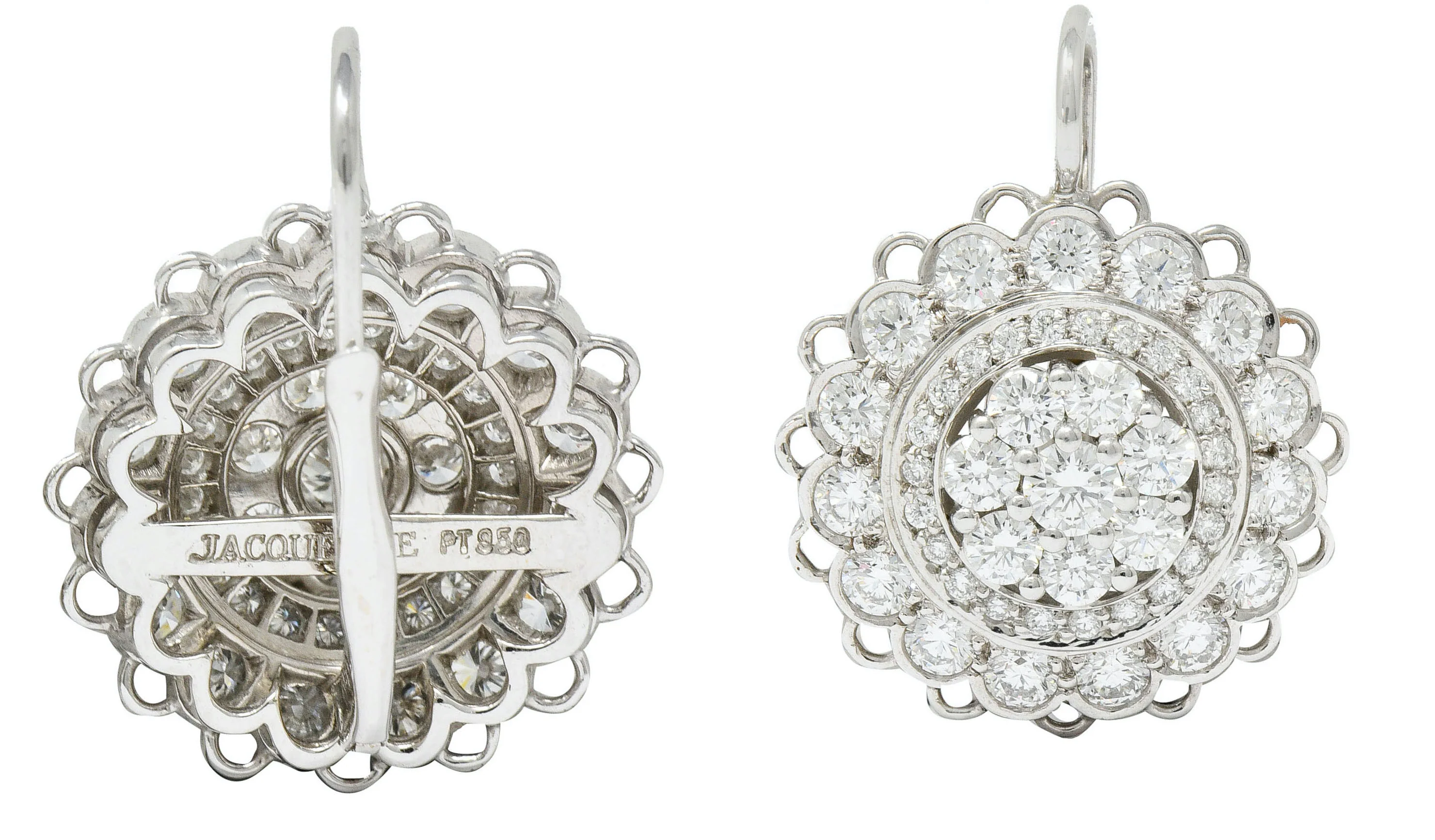 Dazzling 2.50 CTW Diamond Platinum Floral Cluster Drop Earrings - Image 6