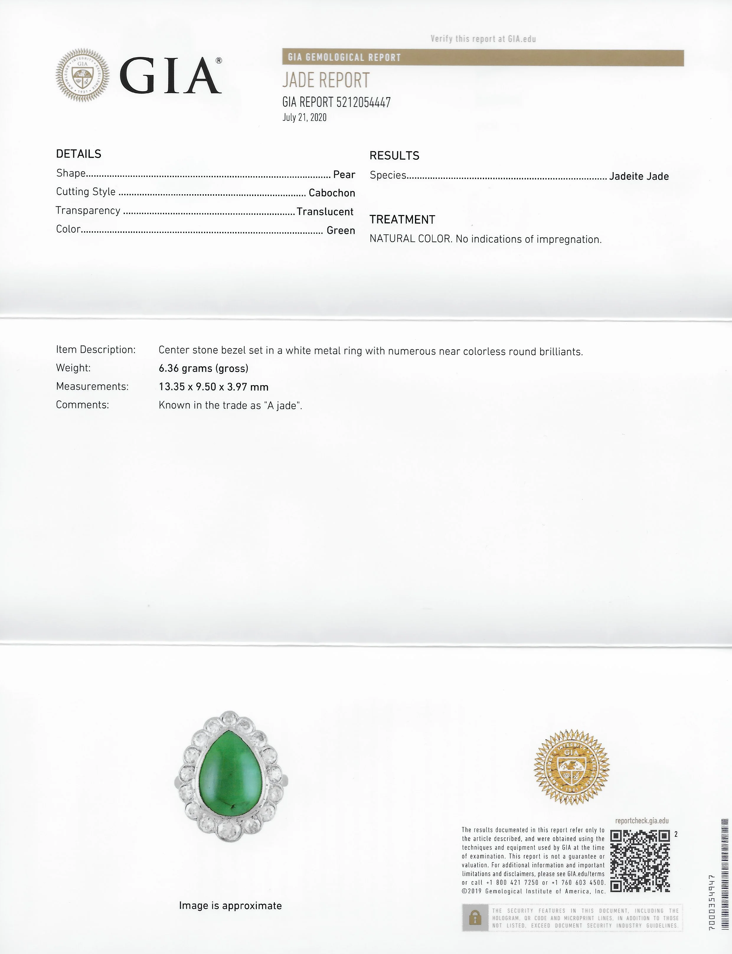 Deco Jadeite Jade Diamond Platinum Pear Cluster Ring GIA - Image 10