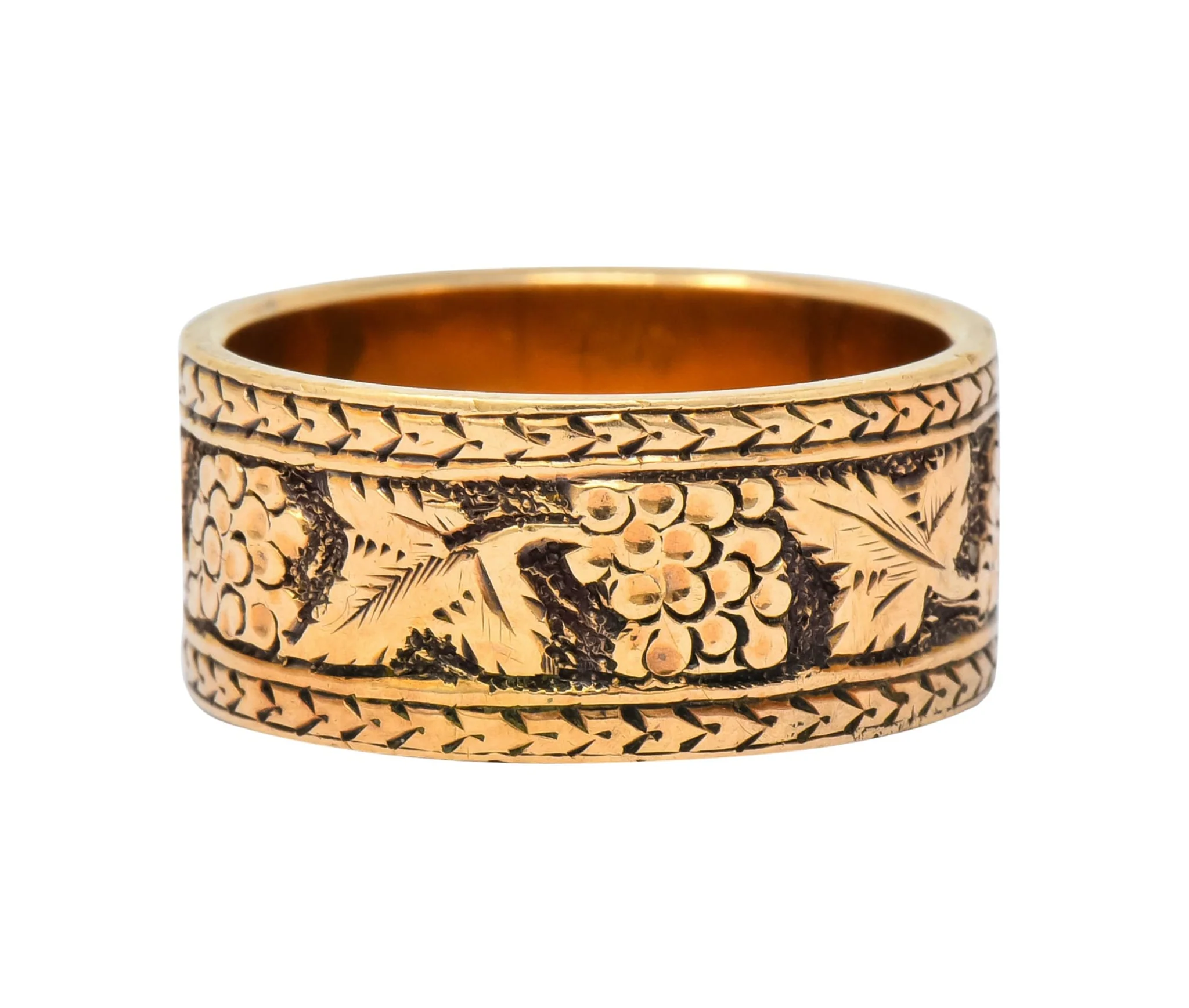 Detailed Victorian 14 Karat Gold Grapevine Band Ring Circa 1860 - Image 6
