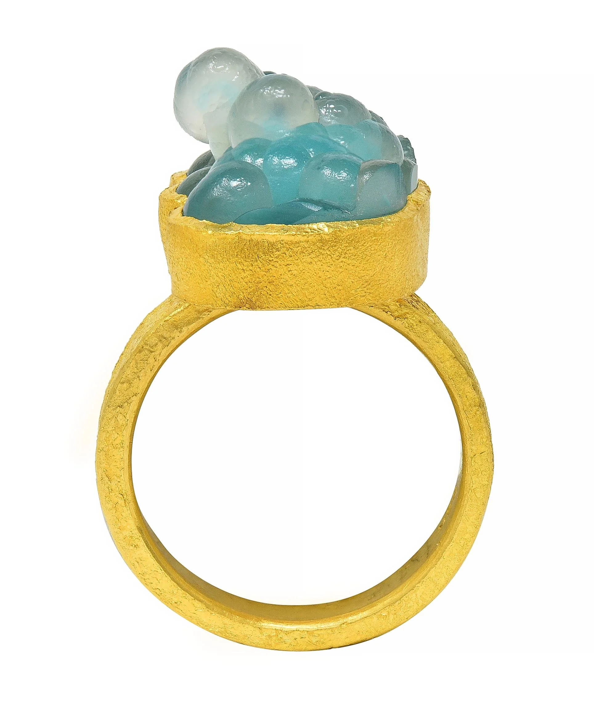 Devta Doolan Contemporary Chrysocolla 22 Karat Gold Organic Statement Ring - Image 10