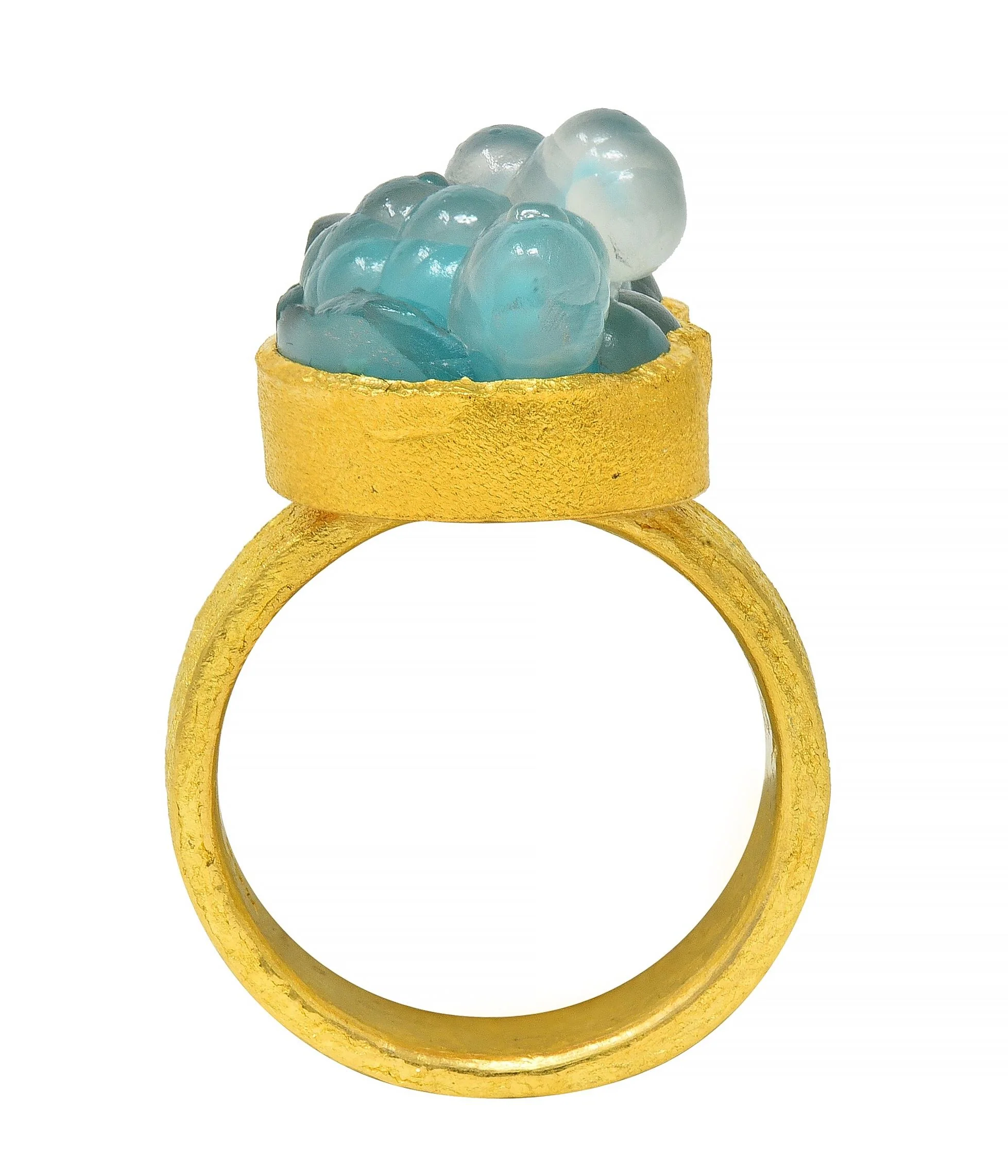 Devta Doolan Contemporary Chrysocolla 22 Karat Gold Organic Statement Ring - Image 11