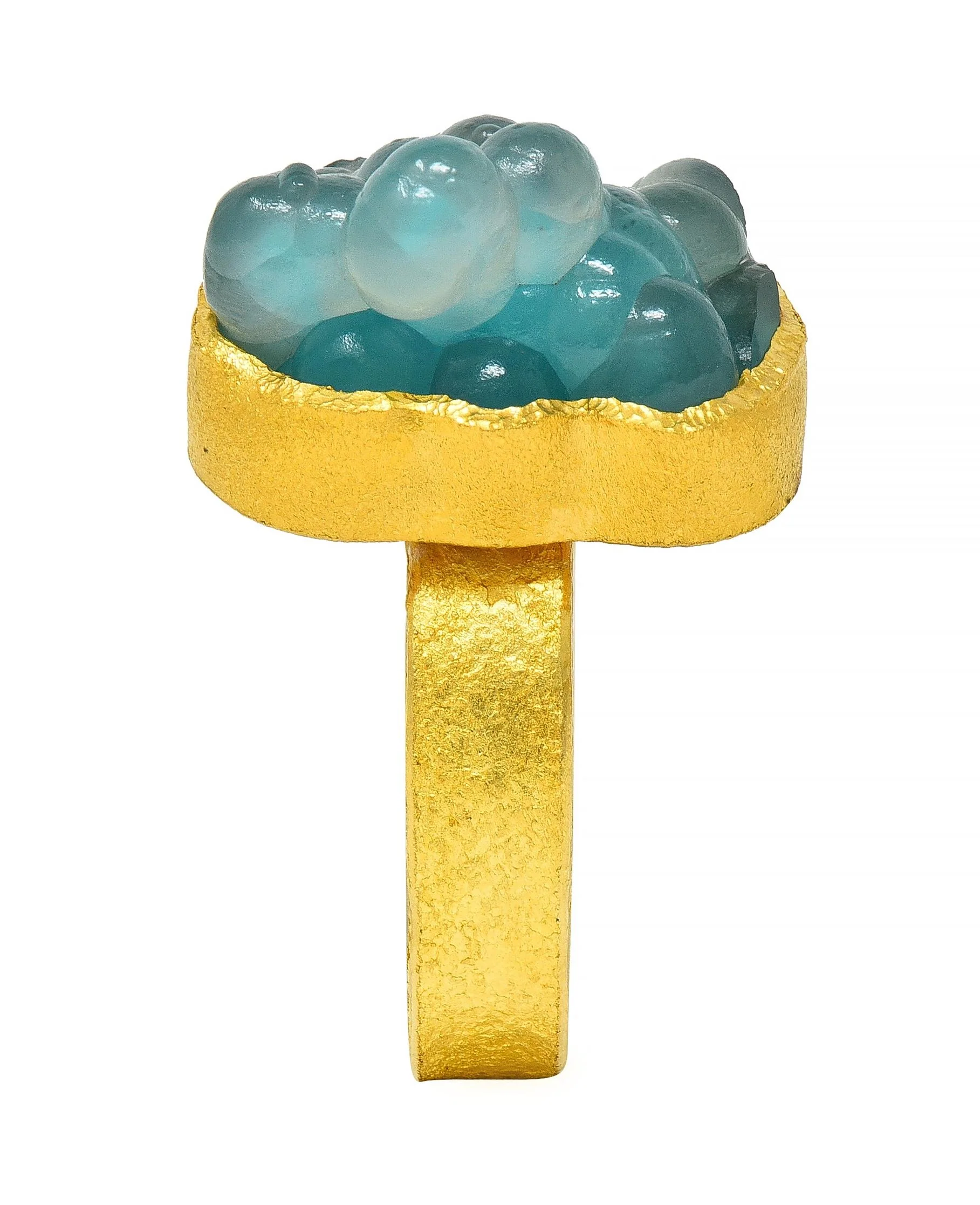 Devta Doolan Contemporary Chrysocolla 22 Karat Gold Organic Statement Ring - Image 12