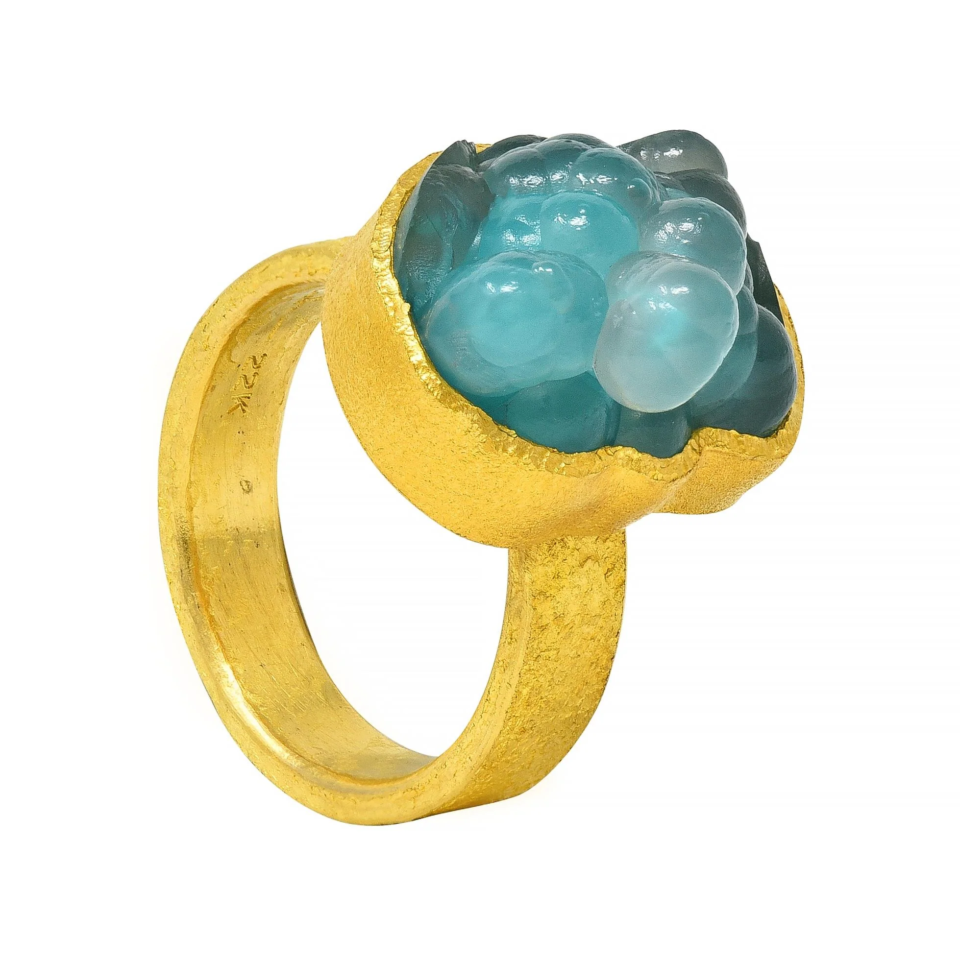 Devta Doolan Contemporary Chrysocolla 22 Karat Gold Organic Statement Ring - Image 14