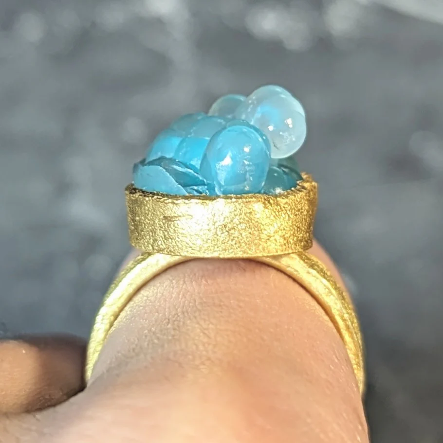 Devta Doolan Contemporary Chrysocolla 22 Karat Gold Organic Statement Ring - Image 16