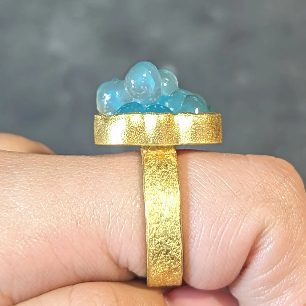 Devta Doolan Contemporary Chrysocolla 22 Karat Gold Organic Statement Ring - Image 17