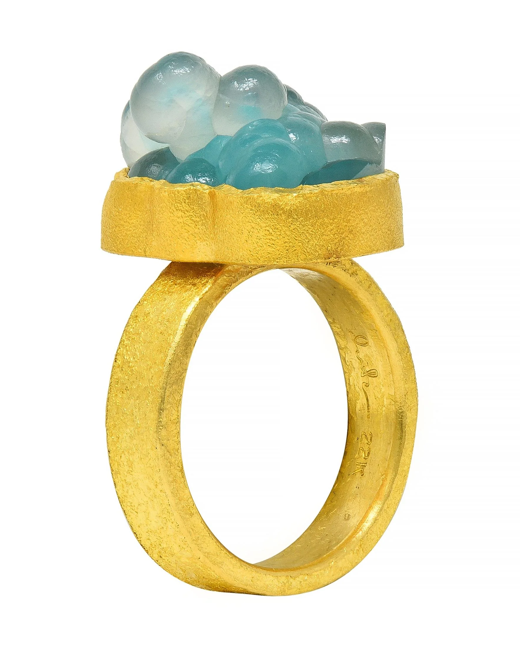 Devta Doolan Contemporary Chrysocolla 22 Karat Gold Organic Statement Ring - Image 2