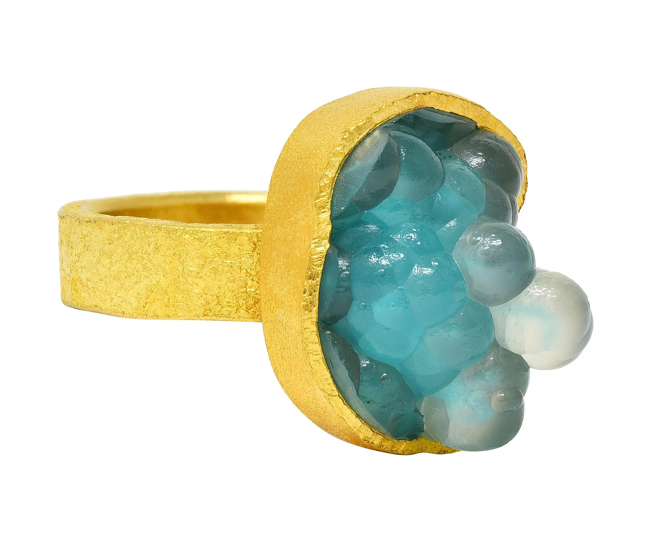 Devta Doolan Contemporary Chrysocolla 22 Karat Gold Organic Statement Ring - Image 3
