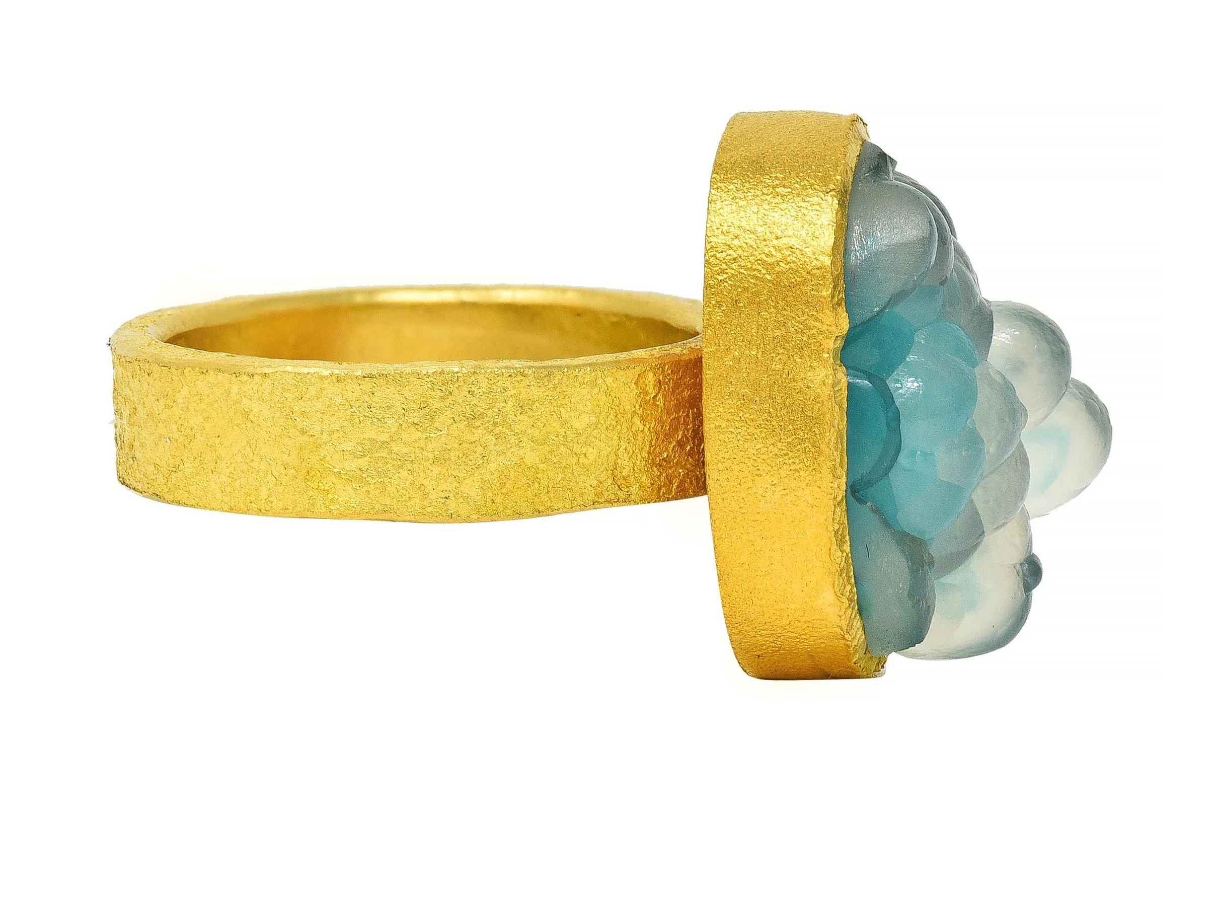 Devta Doolan Contemporary Chrysocolla 22 Karat Gold Organic Statement Ring - Image 4