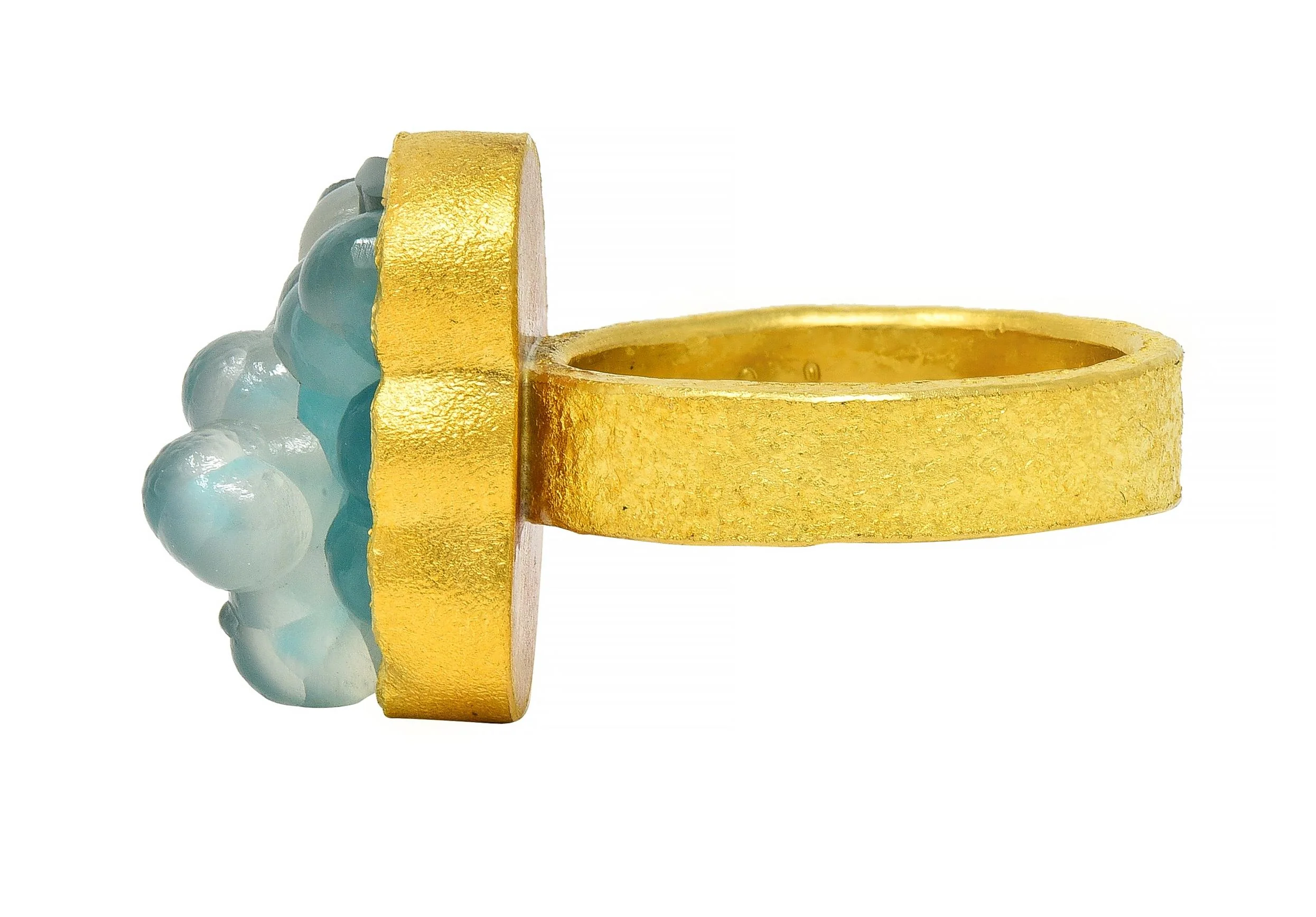Devta Doolan Contemporary Chrysocolla 22 Karat Gold Organic Statement Ring - Image 6