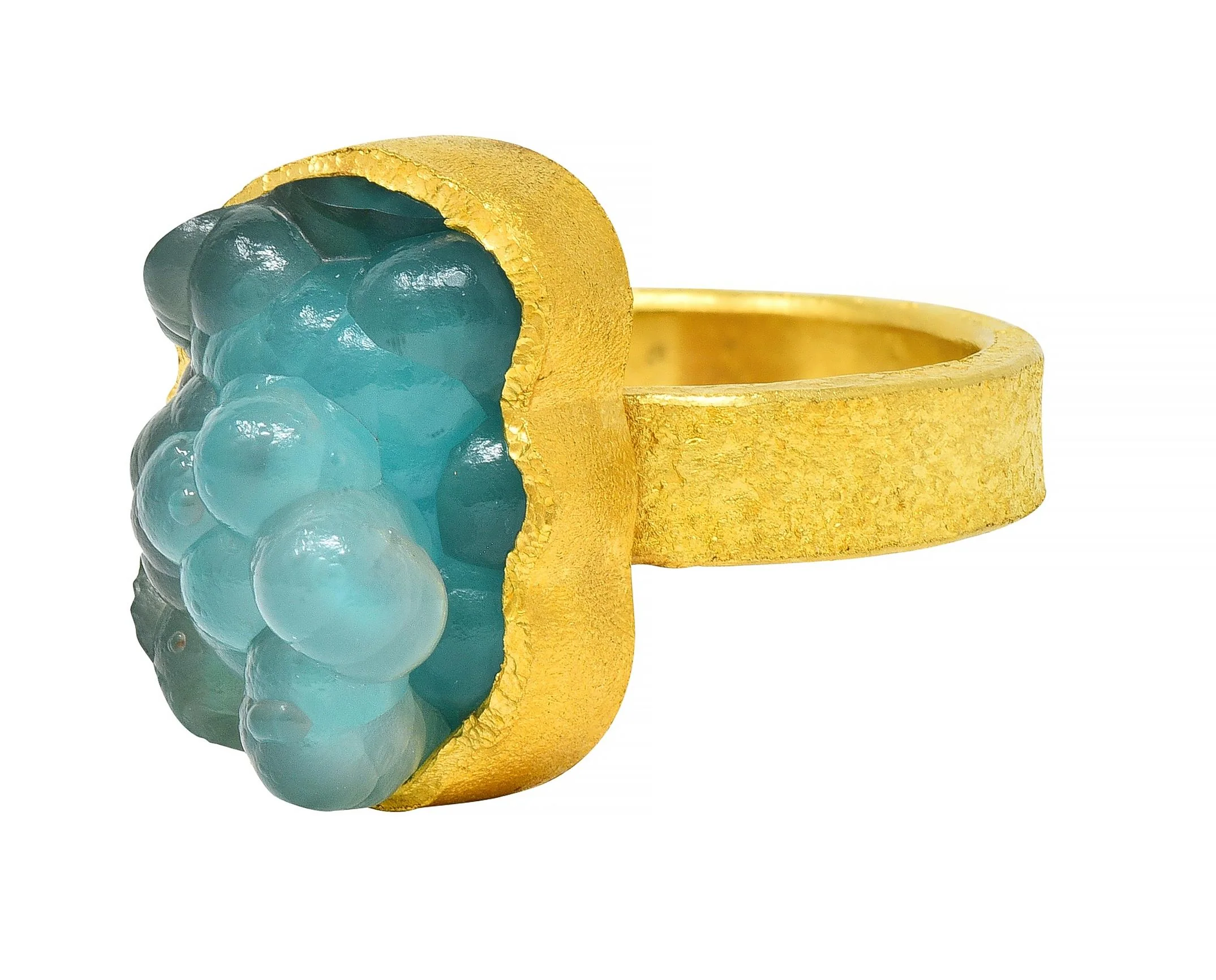 Devta Doolan Contemporary Chrysocolla 22 Karat Gold Organic Statement Ring - Image 7