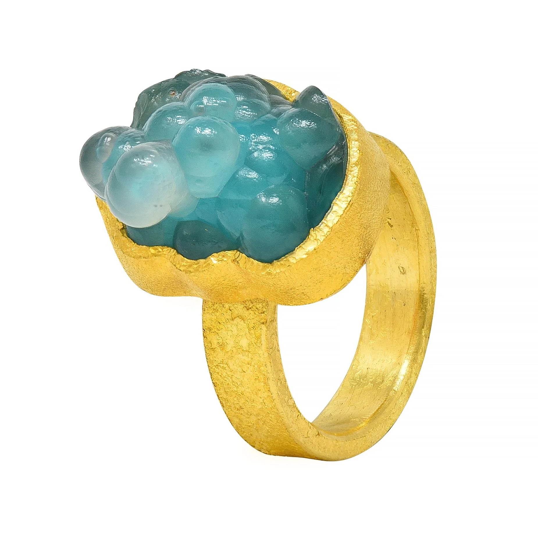 Devta Doolan Contemporary Chrysocolla 22 Karat Gold Organic Statement Ring - Image 9