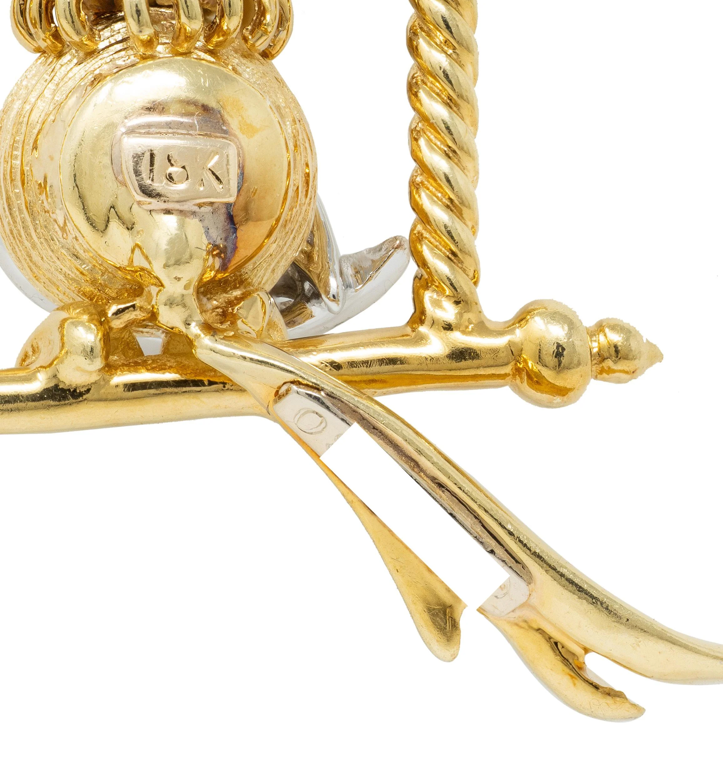 Diamond Ruby Platinum 18 Karat Yellow Gold Bird-On-A-Swing Pendant Necklace - Image 9