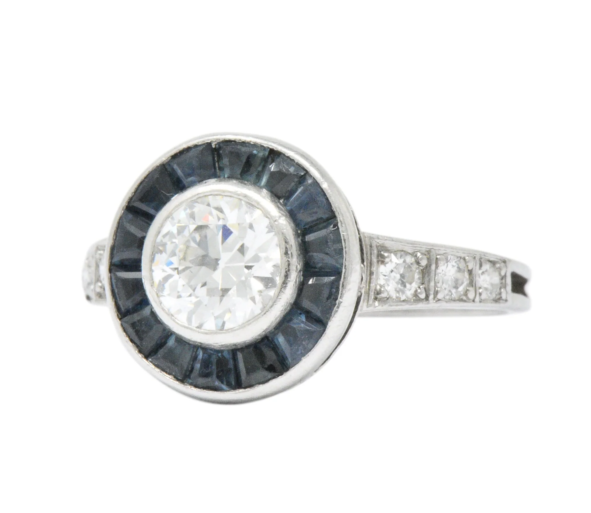 Distinct Art Deco Diamond Sapphire Platinum Engagement Ring - Image 2