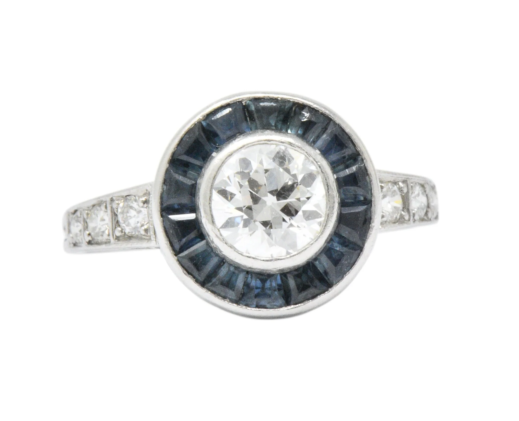 Distinct Art Deco Diamond Sapphire Platinum Engagement Ring - Image 3