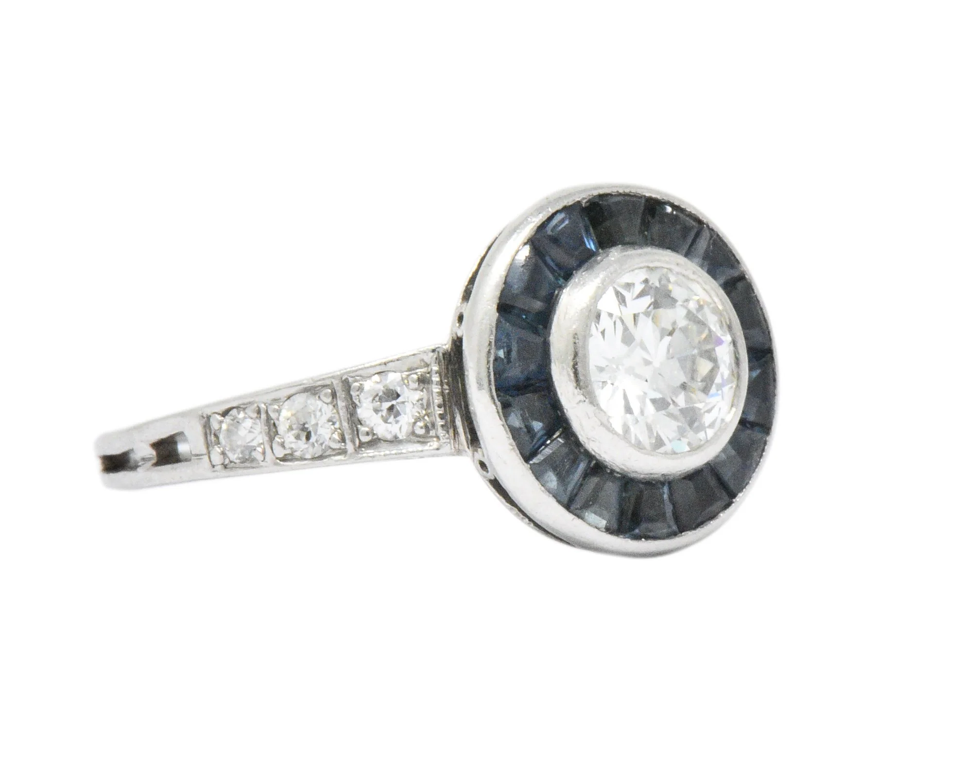 Distinct Art Deco Diamond Sapphire Platinum Engagement Ring - Image 4