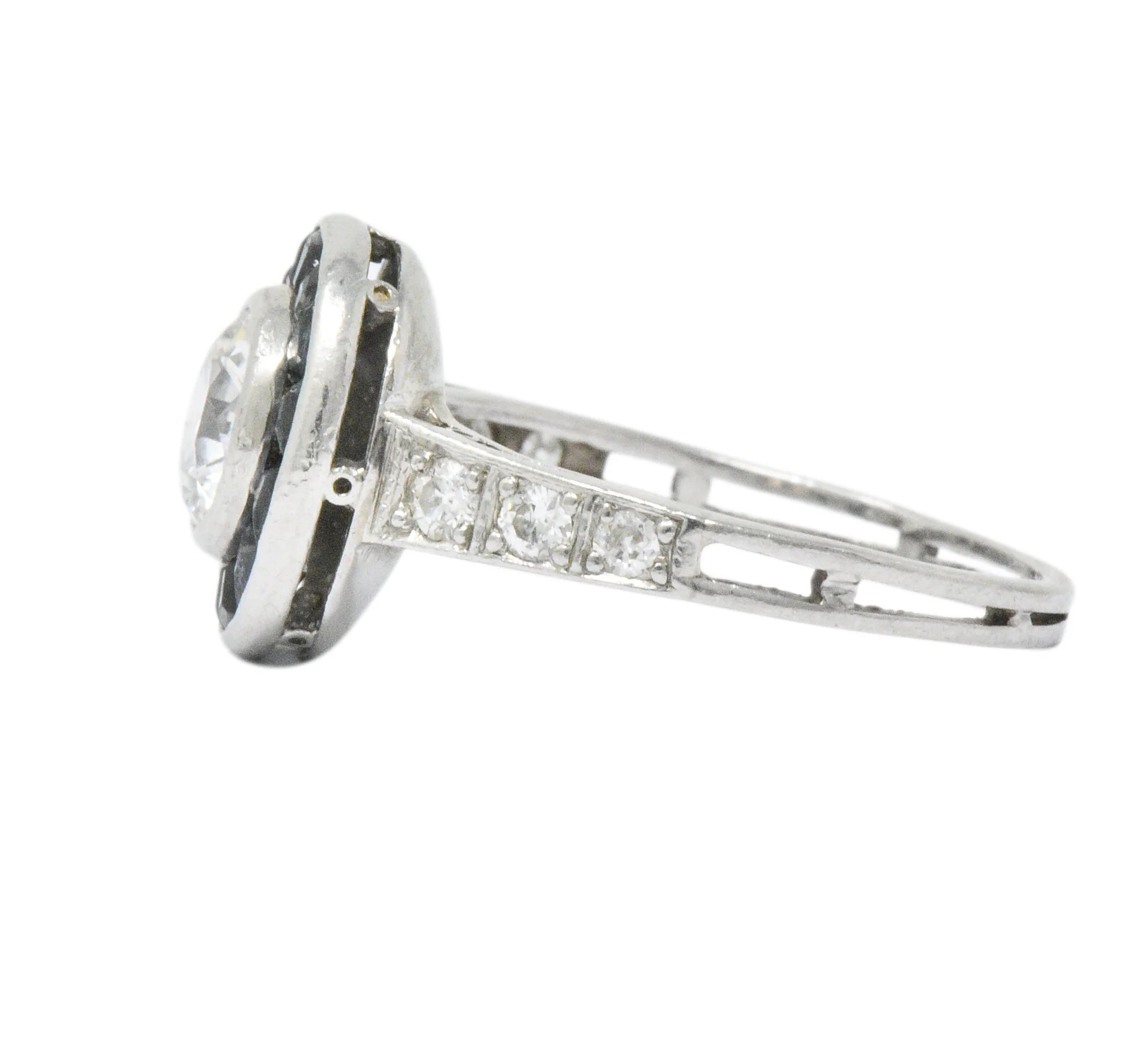 Distinct Art Deco Diamond Sapphire Platinum Engagement Ring - Image 5