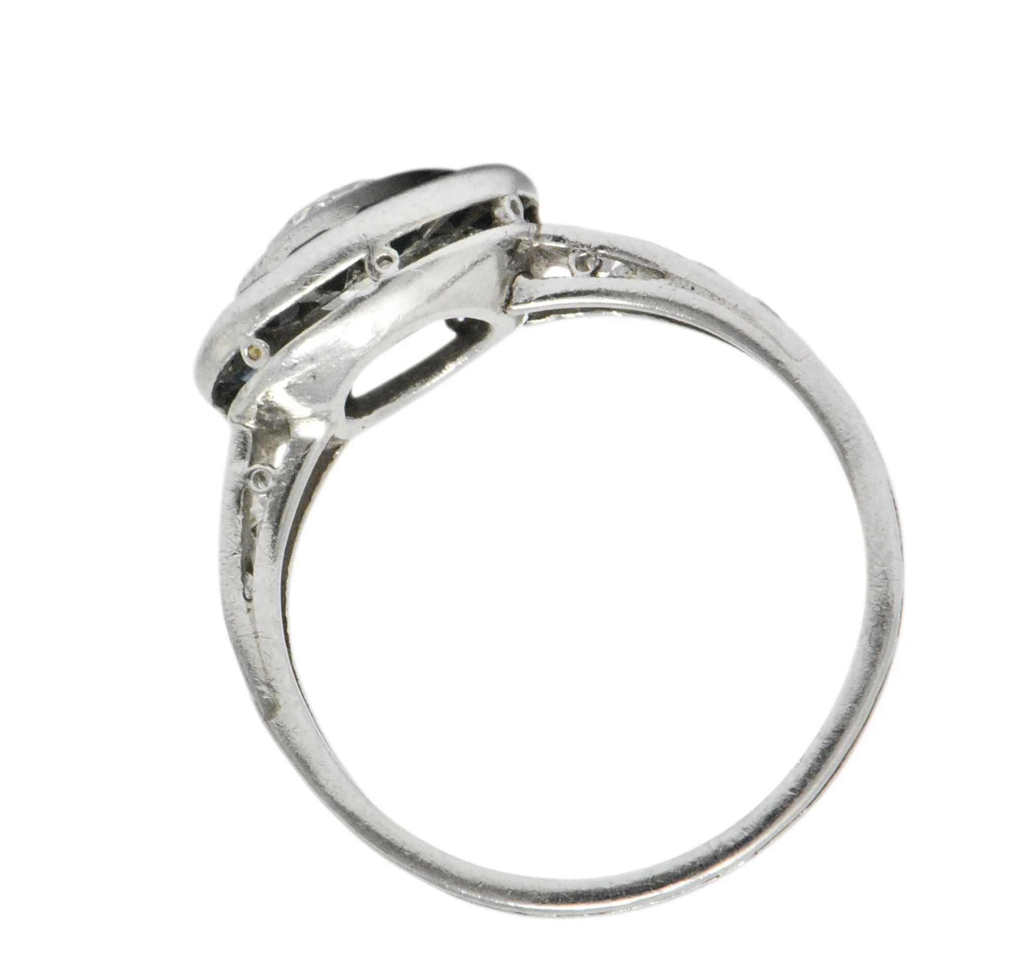 Distinct Art Deco Diamond Sapphire Platinum Engagement Ring - Image 7