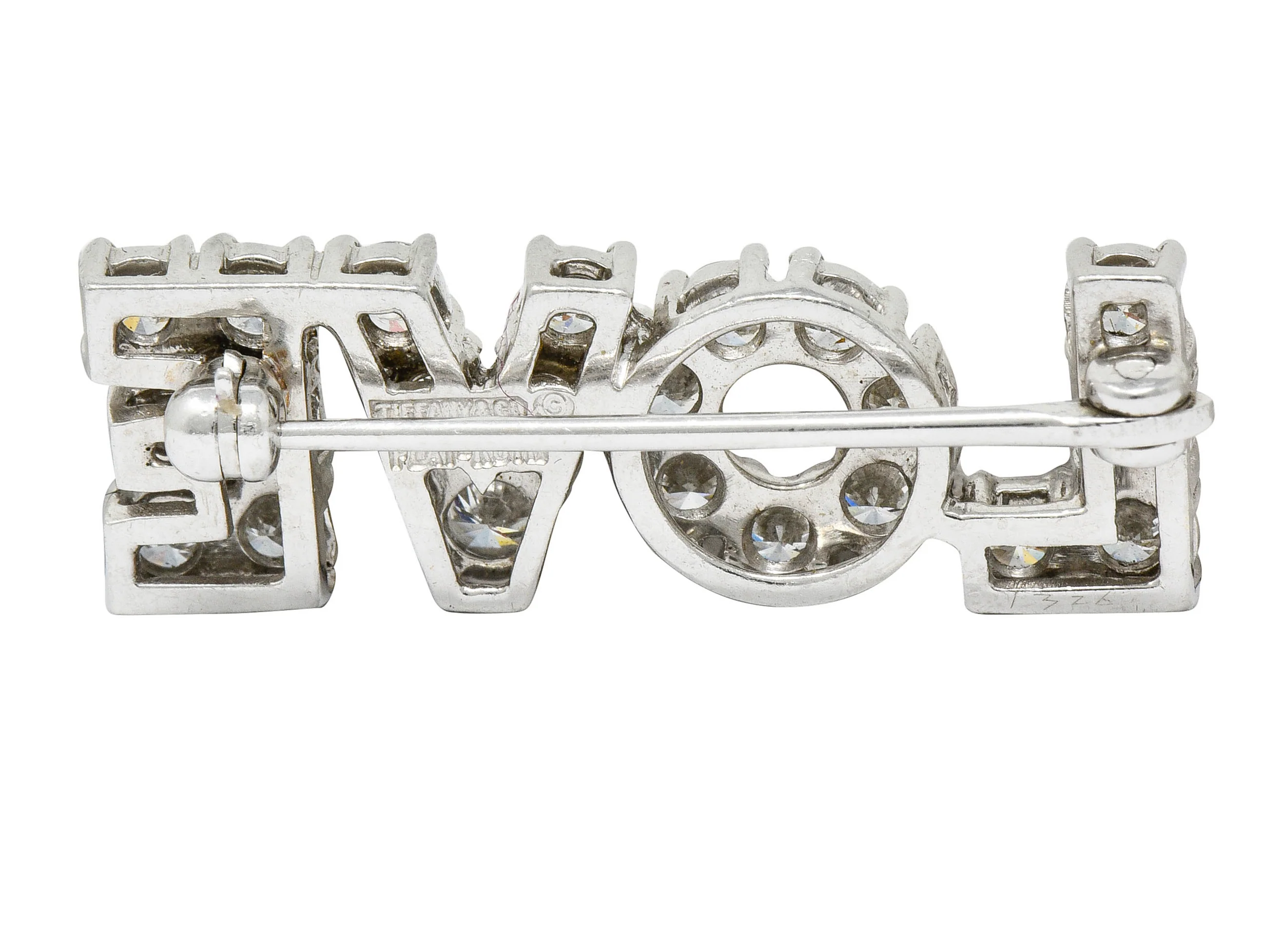 Donald Claflin Tiffany & Co. 2.16 CTW Diamond Platinum Love Brooch - Image 4