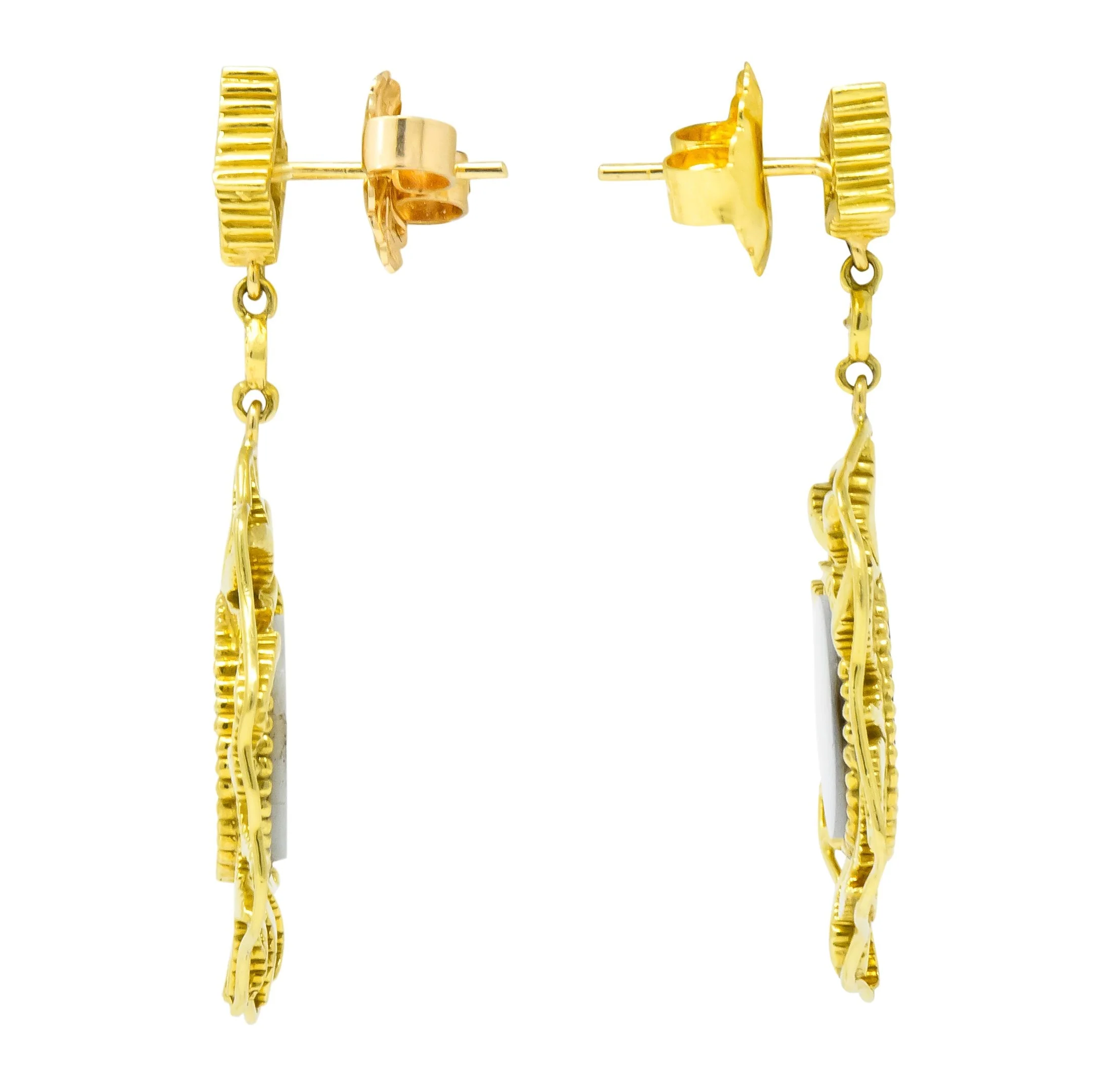 Doris Panos Diamond Mother-Of-Pearl 18 Karat Gold Sunburst Drop Earrings - Image 4