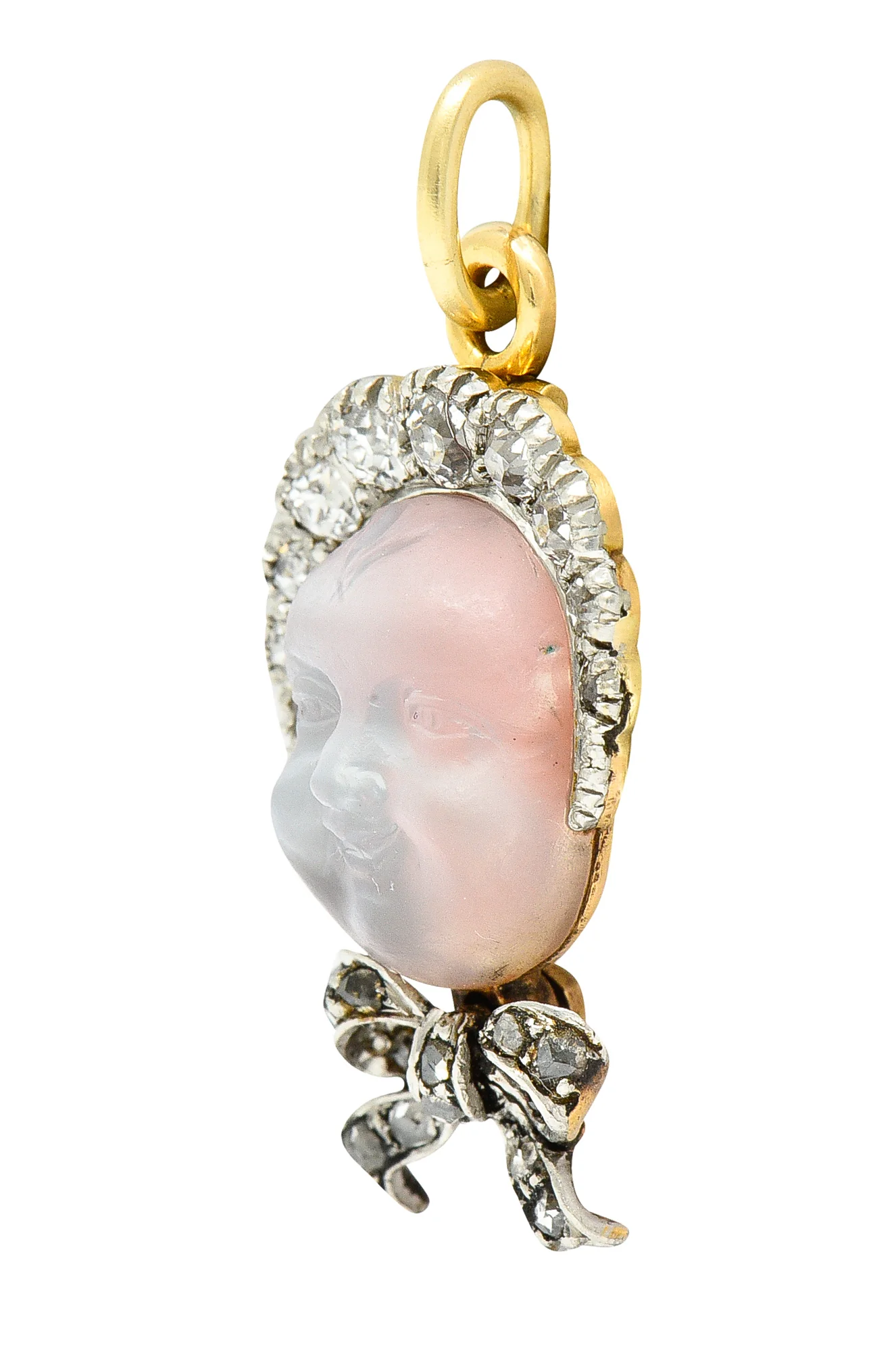 Dreicer & Co. Edwardian Diamond Carved Moonstone Platinum-Topped Baby Pendant - Image 2
