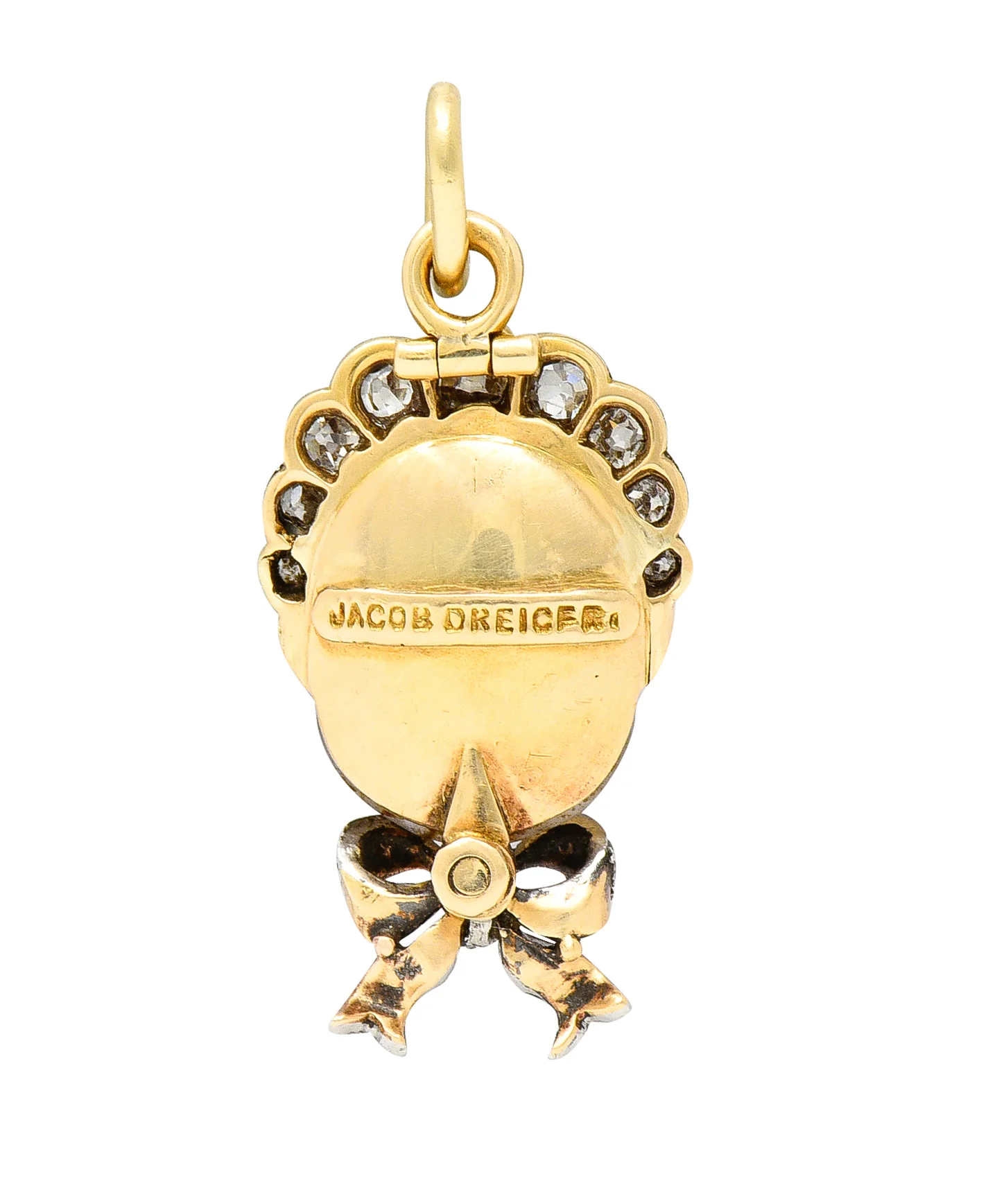 Dreicer & Co. Edwardian Diamond Carved Moonstone Platinum-Topped Baby Pendant - Image 3