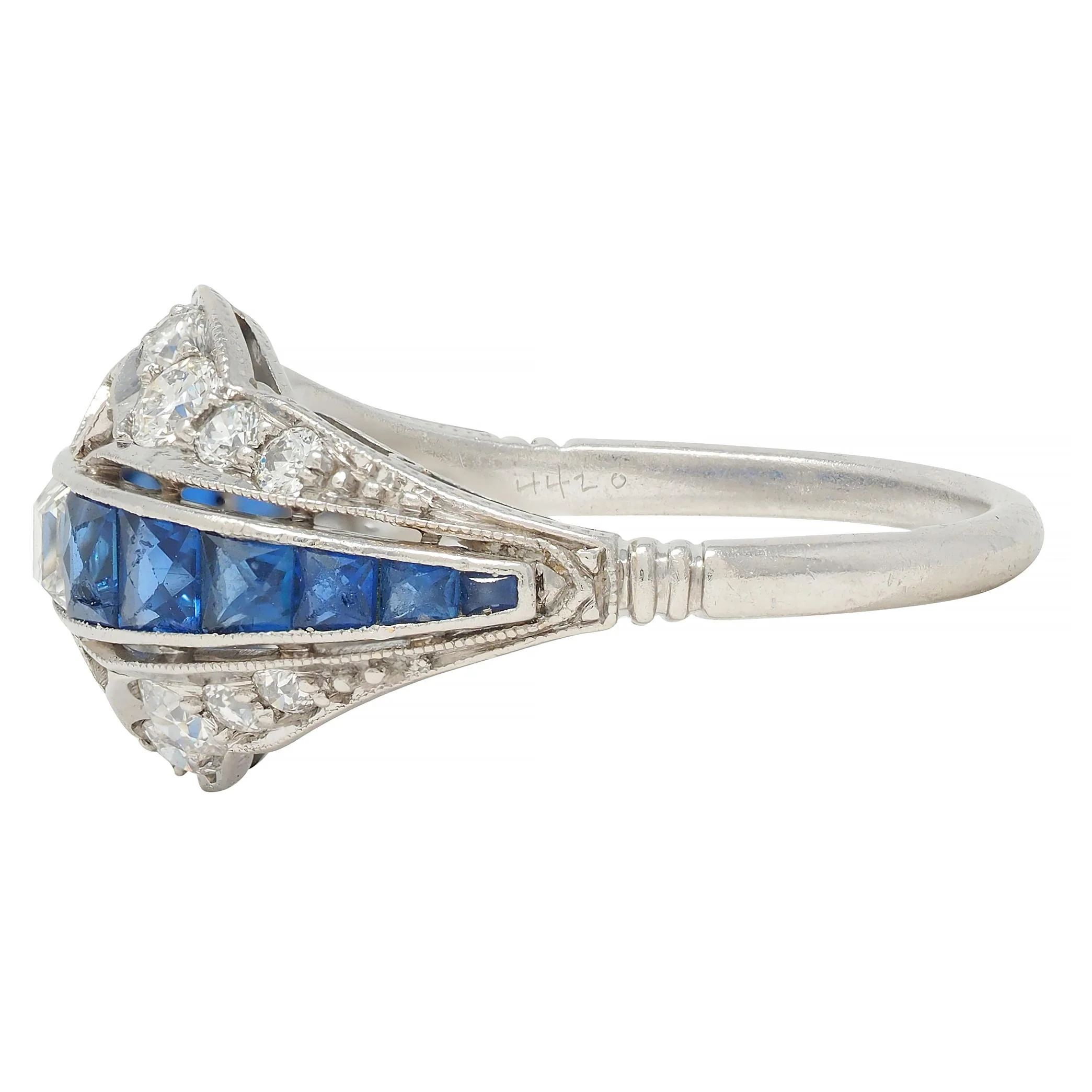 Durand & Co. Art Deco 2.29 CTW Sapphire Diamond Platinum Vintage Bombé Band Ring - Image 5