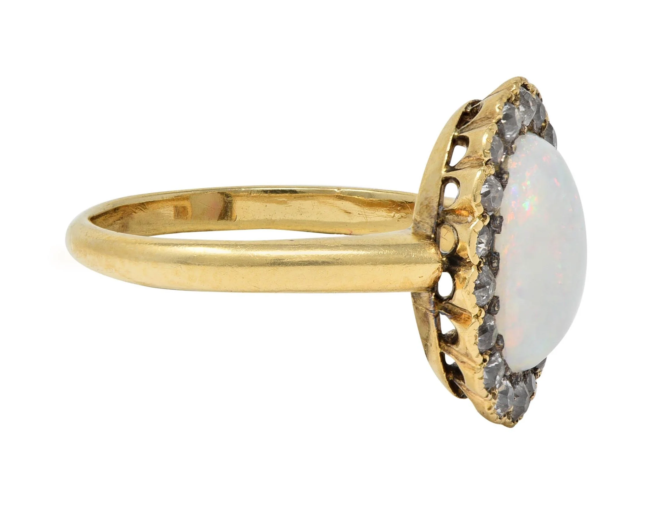 Early 1900's Opal Diamond 14 Karat Yellow Gold Antique Halo Ring - Image 2
