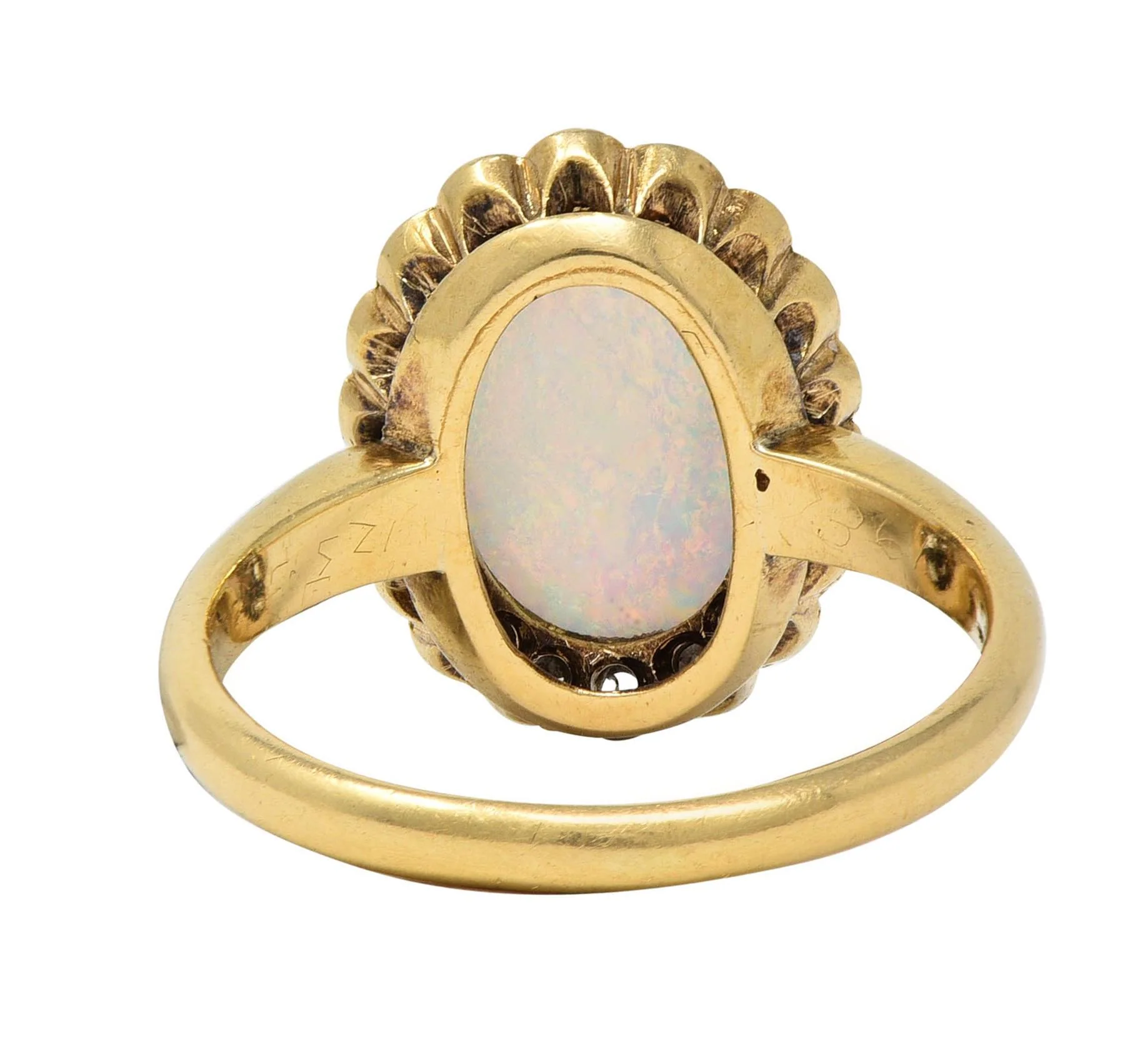 Early 1900's Opal Diamond 14 Karat Yellow Gold Antique Halo Ring - Image 3