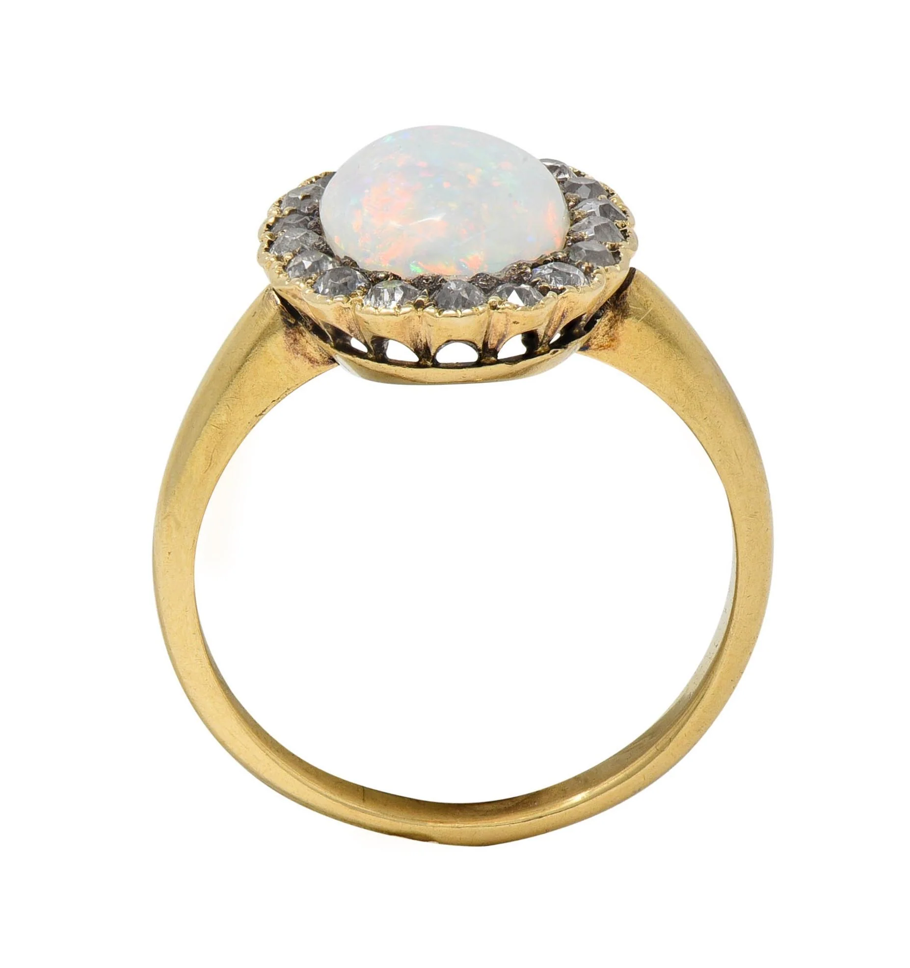 Early 1900's Opal Diamond 14 Karat Yellow Gold Antique Halo Ring - Image 7