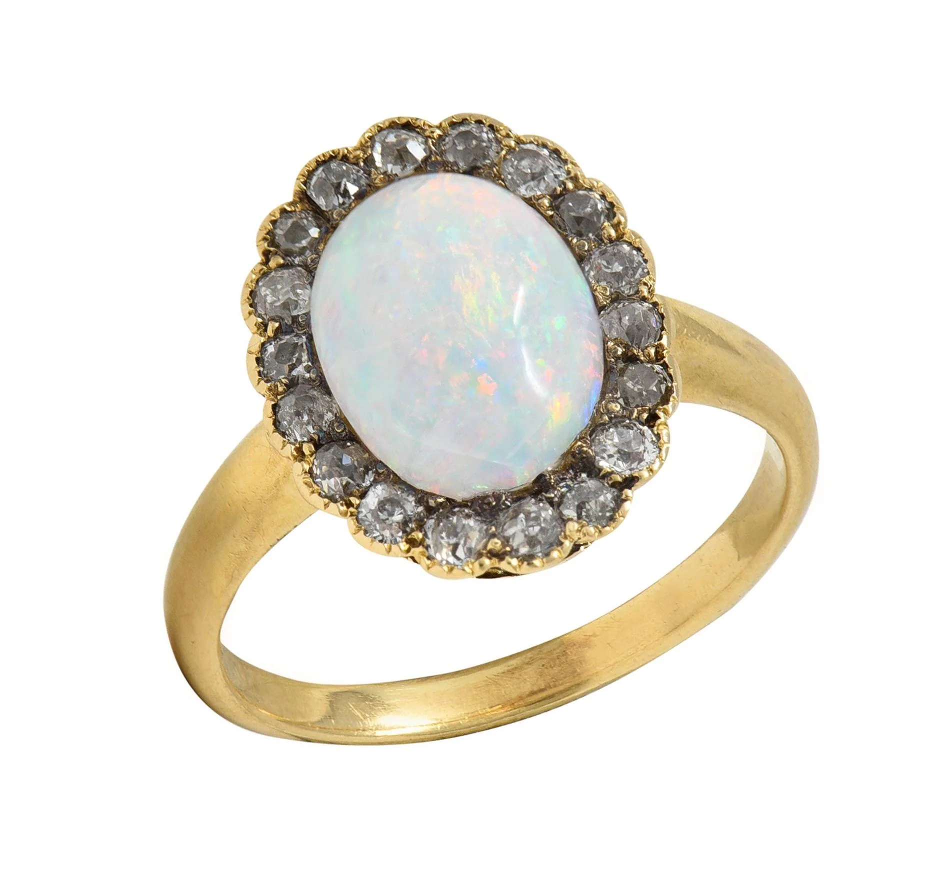 Early 1900's Opal Diamond 14 Karat Yellow Gold Antique Halo Ring - Image 8