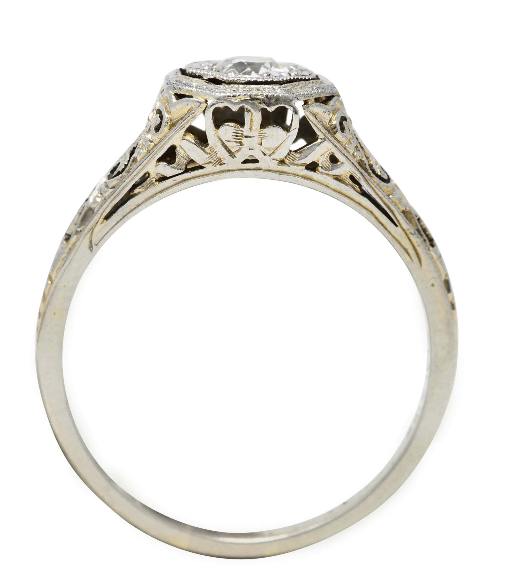 Early Art Deco 0.25 CTW Diamond 18 Karat Platinum-Topped Engagement Ring Circa 1920s - Image 8