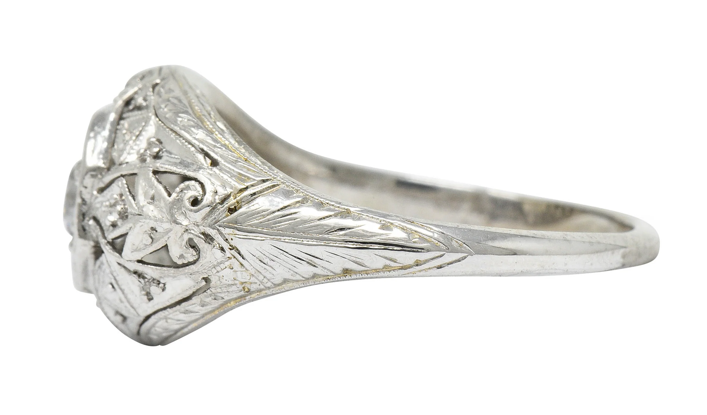 Early Art Deco 0.34 CTW Diamond Platinum-Topped 18 Karat White Gold Foliate Engagement Ring - Image 5