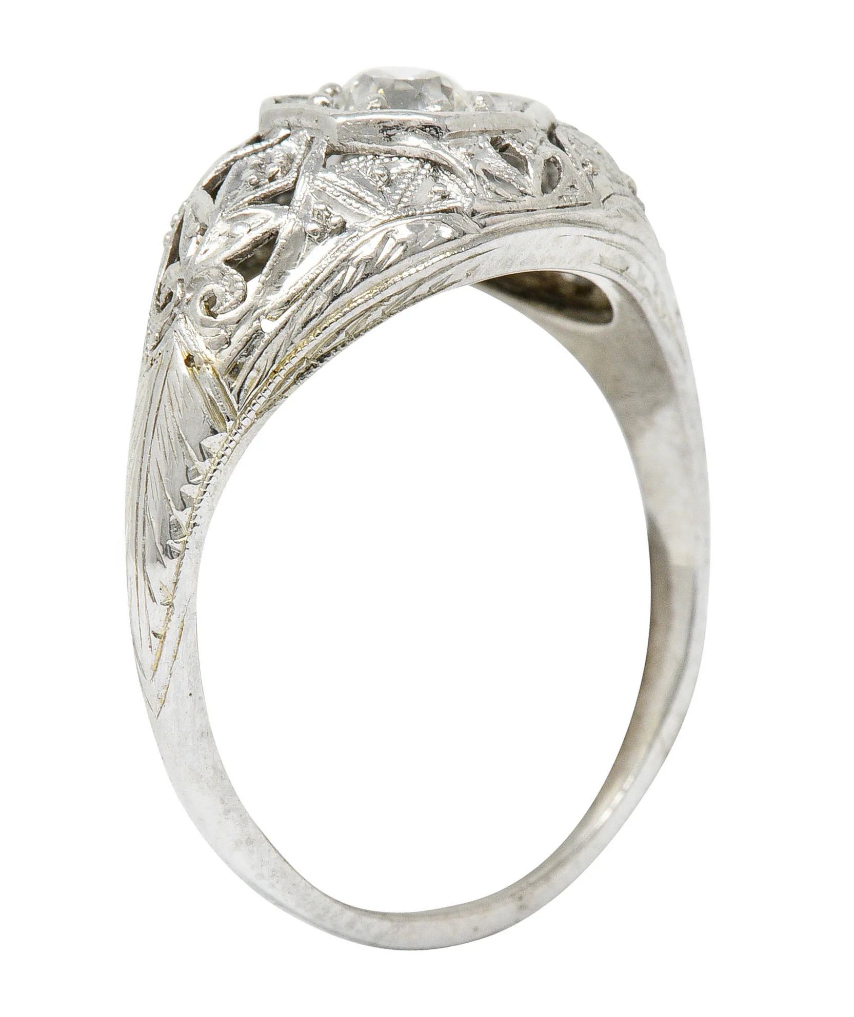 Early Art Deco 0.34 CTW Diamond Platinum-Topped 18 Karat White Gold Foliate Engagement Ring - Image 8