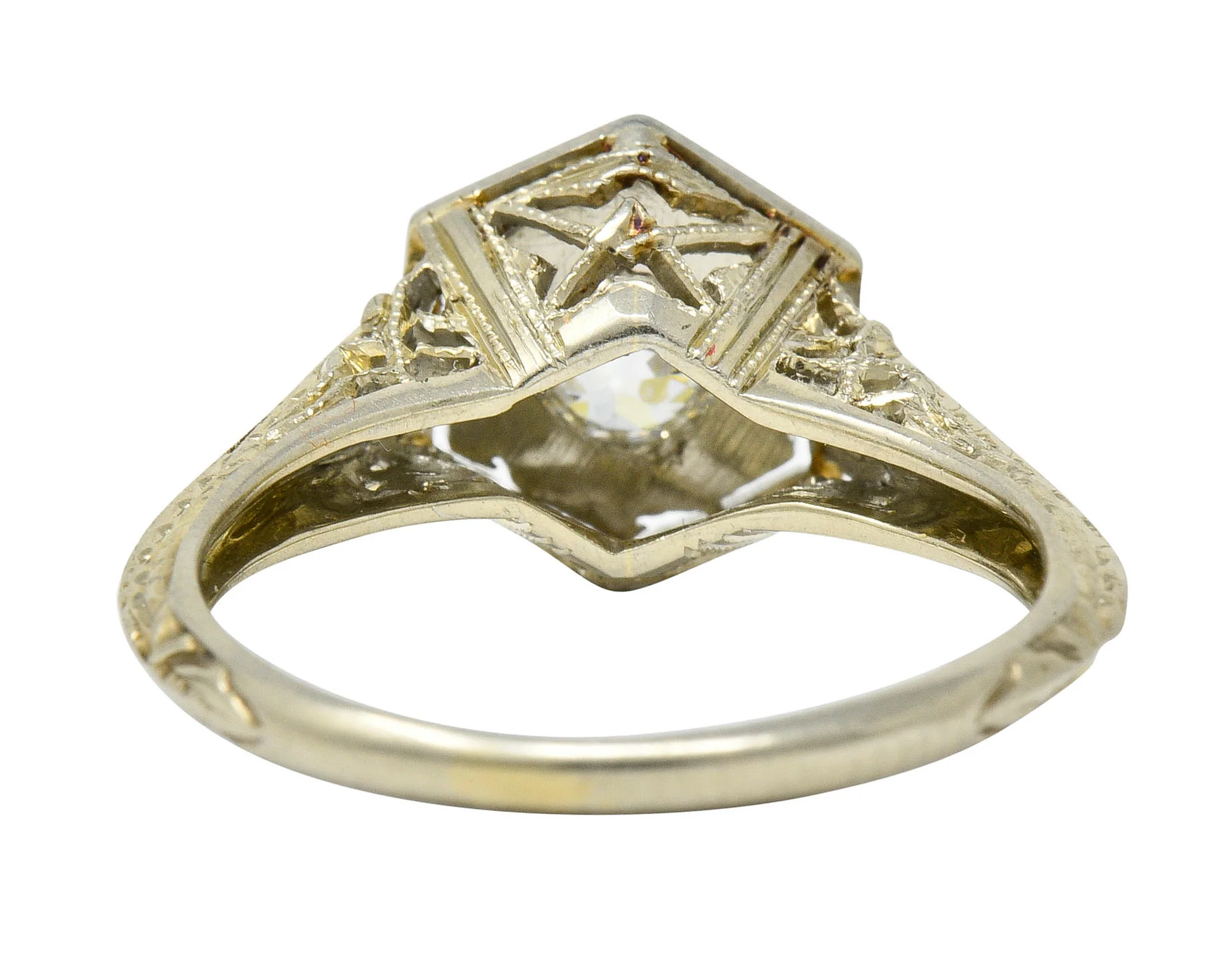 Early Art Deco 0.35 CTW Diamond Platinum-Topped 18 Karat Gold Hexagonal Engagement Ring - Image 5