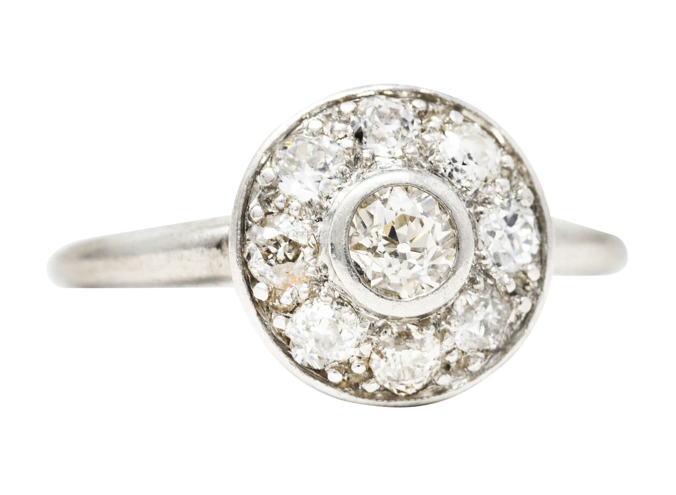Early Art Deco 0.85 CTW Diamond Platinum Cluster Halo Ring