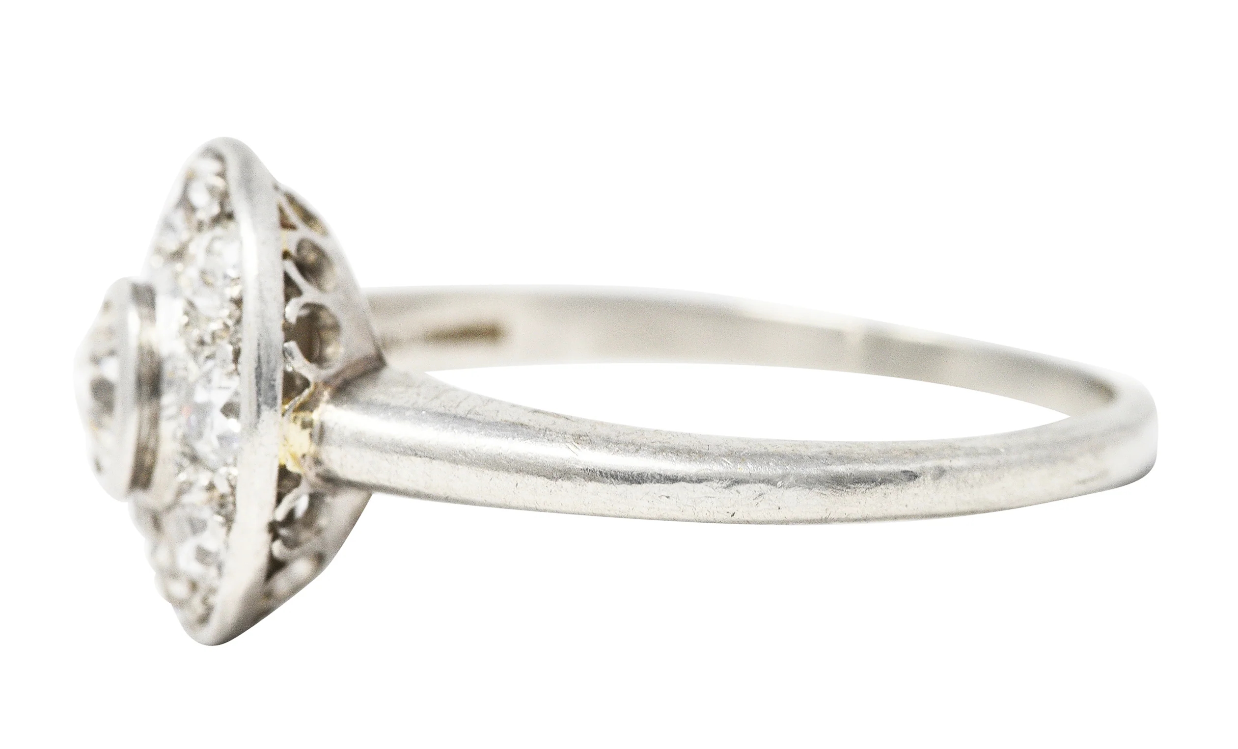 Early Art Deco 0.85 CTW Diamond Platinum Cluster Halo Ring - Image 5