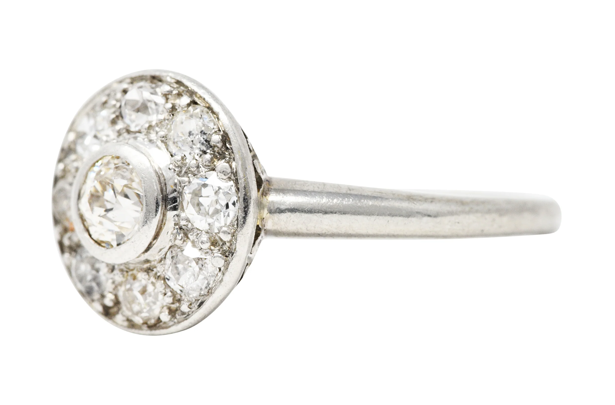 Early Art Deco 0.85 CTW Diamond Platinum Cluster Halo Ring - Image 6